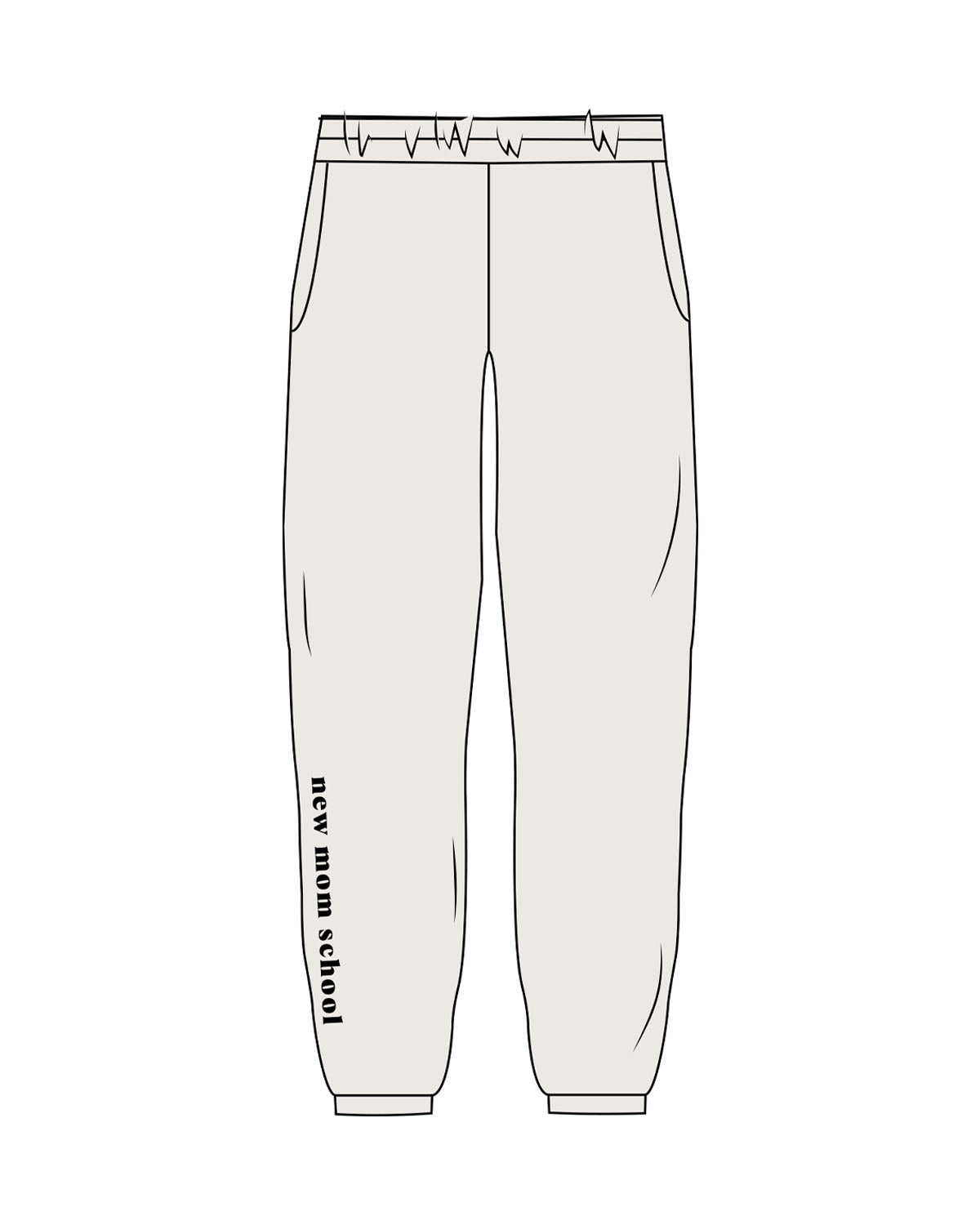 The Womens Sweatpants - Bone - New Mom School - Right bottom Leg - Printed - Black
