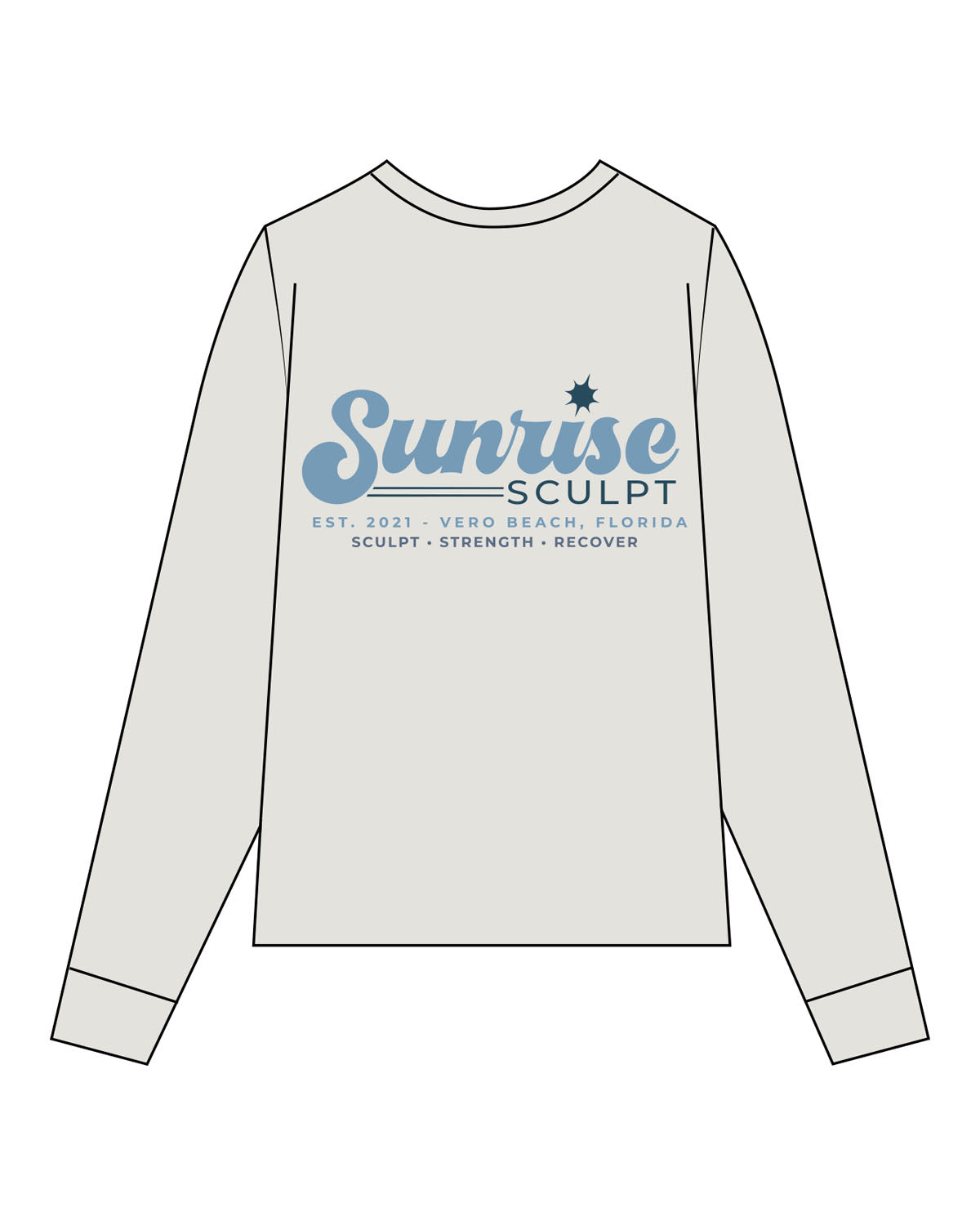 The Womens Heavyweight Long Sleeve - Washed Bone - Sunrise Sculpt - Left Chest & Back Stacked - Printed - Full Color