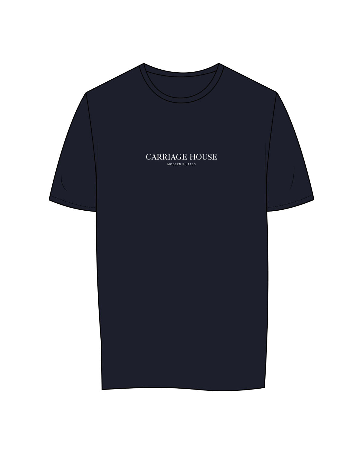 The Womens Tee - Navy - Carriage House - Center Chest Stacked - Printed - White