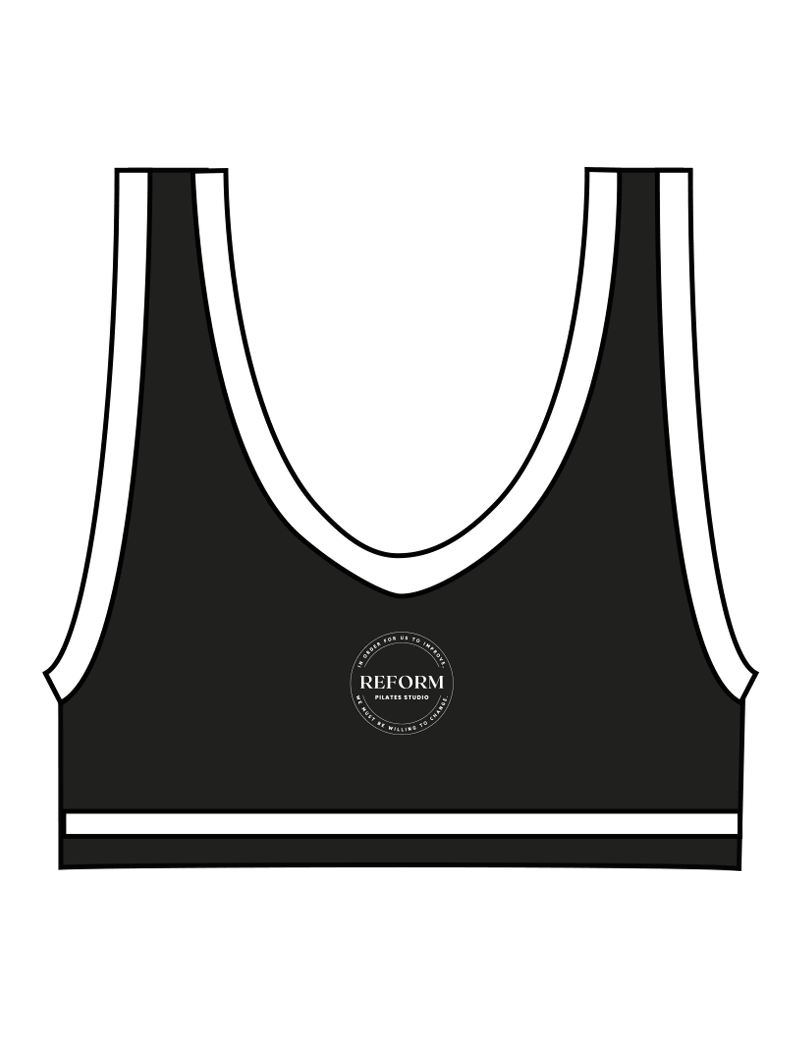 The Piped Bra - Black - REFORM Pilates Studio - Center Chest & Center Back - Printed - White
