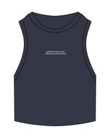 The Ribbed Crop Tank - Navy - Pilates Plus PB - Center Chest Stacked - Embroidered - Butter