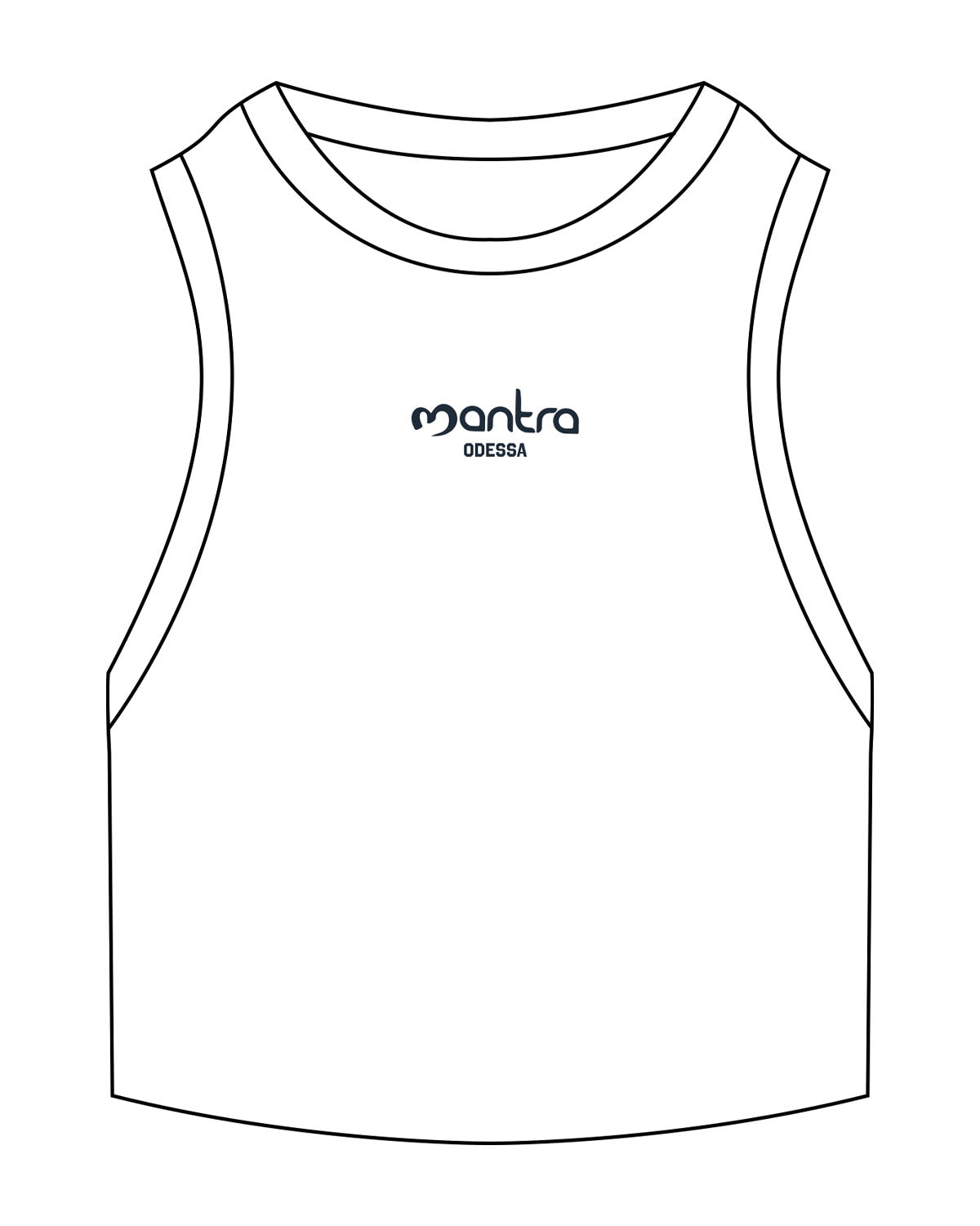 The Ribbed Crop Tank - White - Mantra - Center Chest Stacked "ODESA" - Embroidered - Black