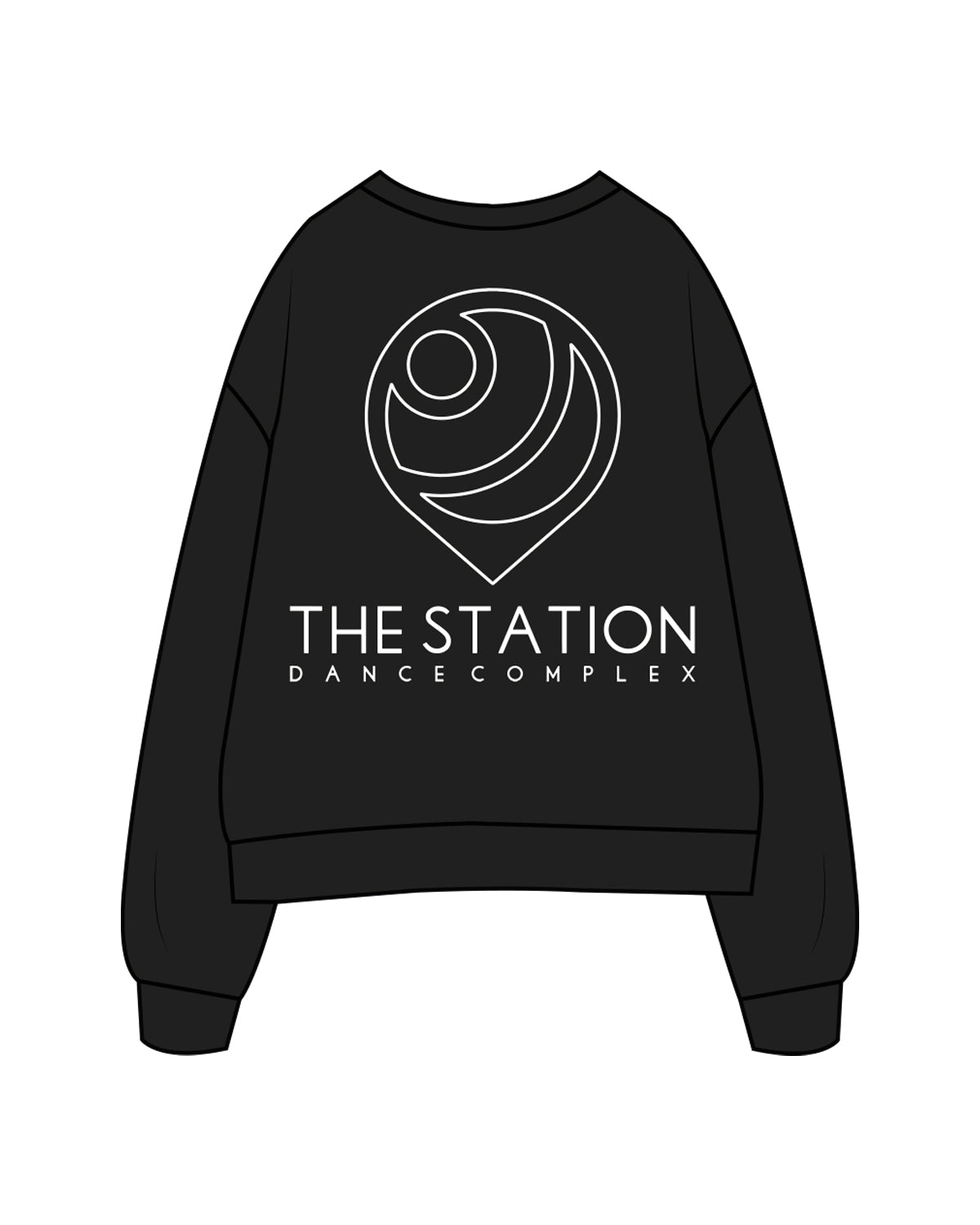 The Womens Crewneck - Black - TSDC - Center Chest & Back Stacked - White