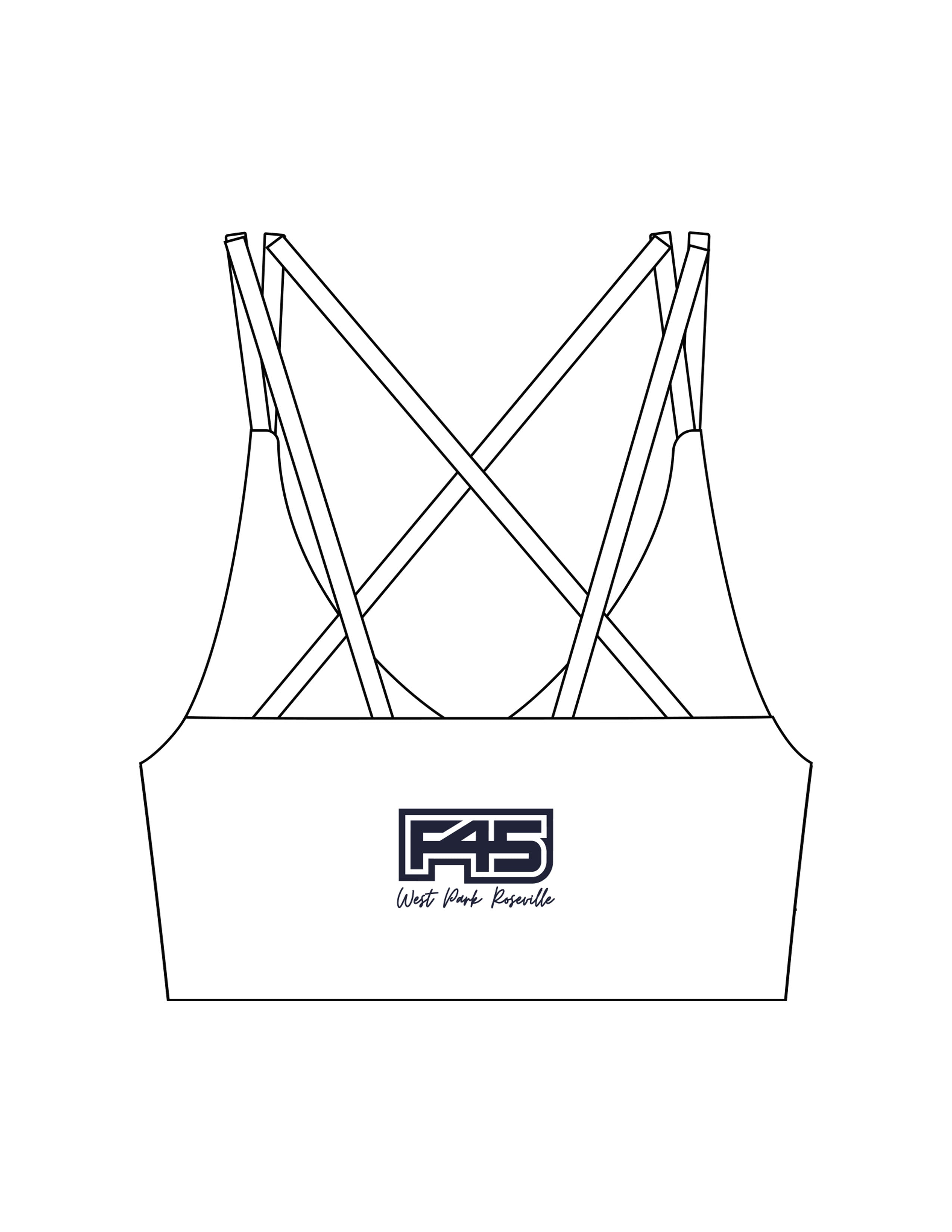 The Strappy Bra - White - F45 West Park - Center Back Stacked - Printed - Navy