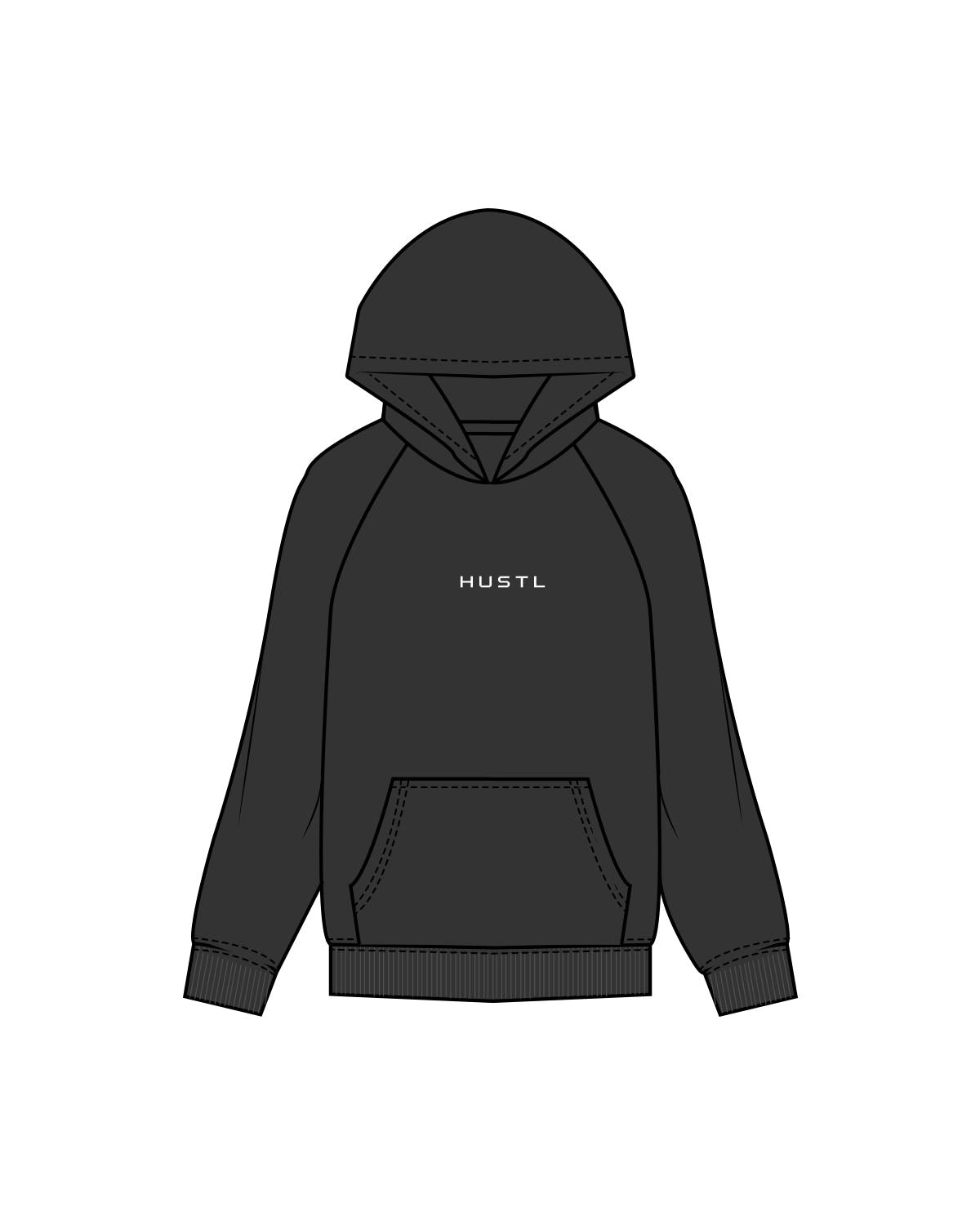 The Mens Hoodie - Washed Black - Hustl Athletic - Center Chest & Back Stacked - Printed - White
