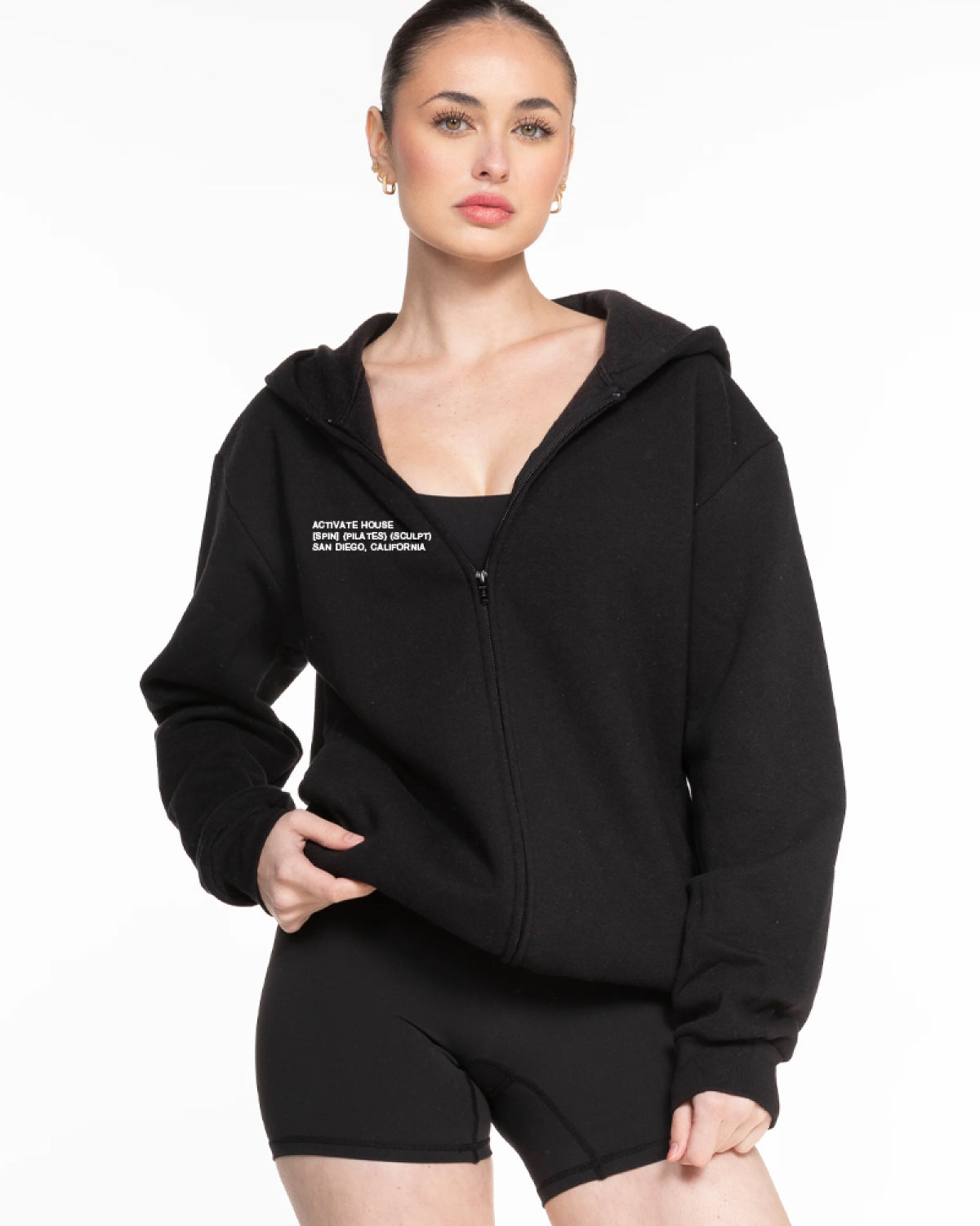 The Recycled Unisex Zip Hoodie - Black - Activate House - Right Chest & Full Back Center - White
