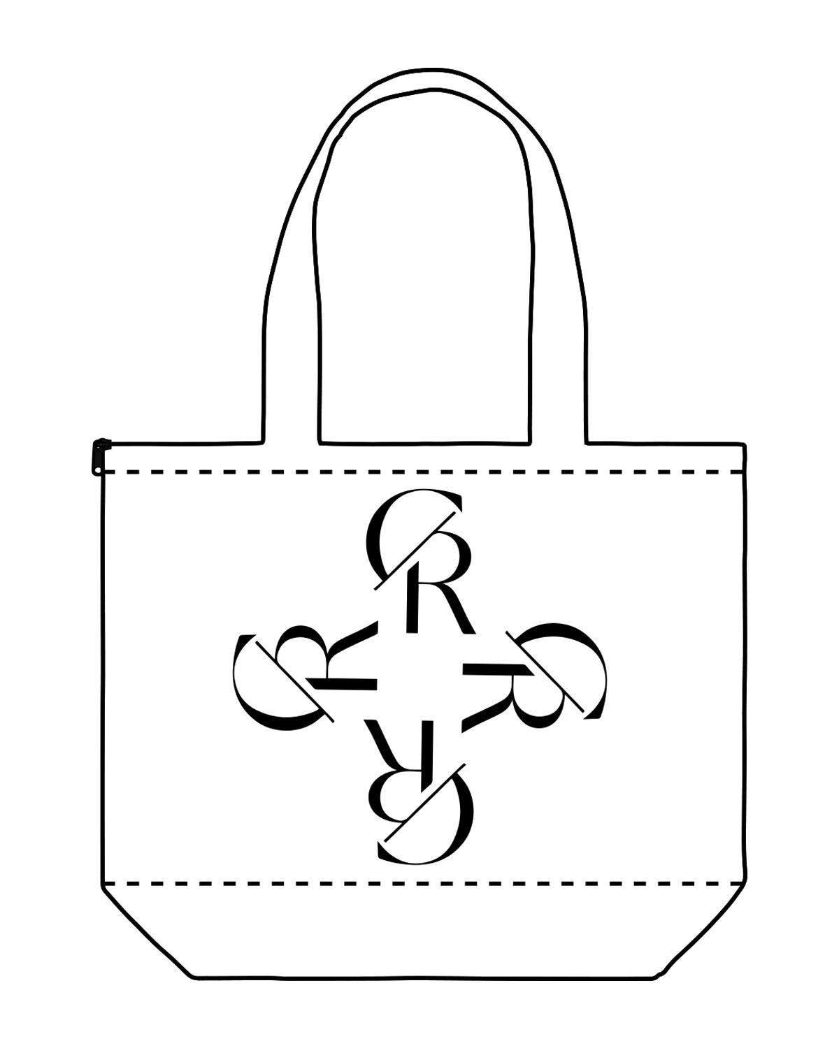 The Zipper Tote Bag - White - CORE REFORM - Center Body "4 logos" - Printed - Black