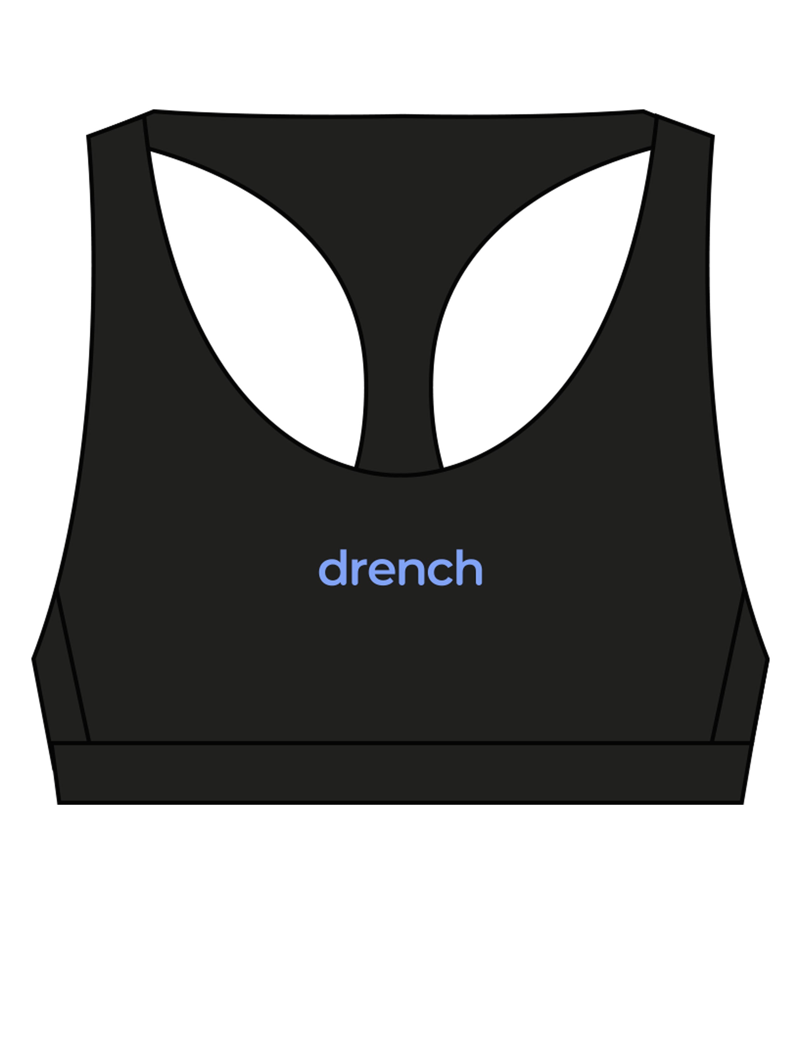 The Racer Bra - Black - Drench - Center Chest & Center Back - Printed - Periwinkle