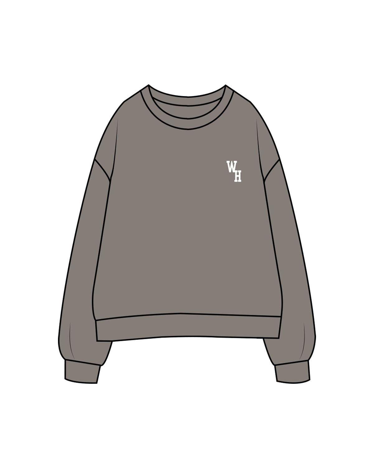 The Womens Crewneck - Washed Gray - Wheel House NY - Left Chest & Back Stacked - Printed - White