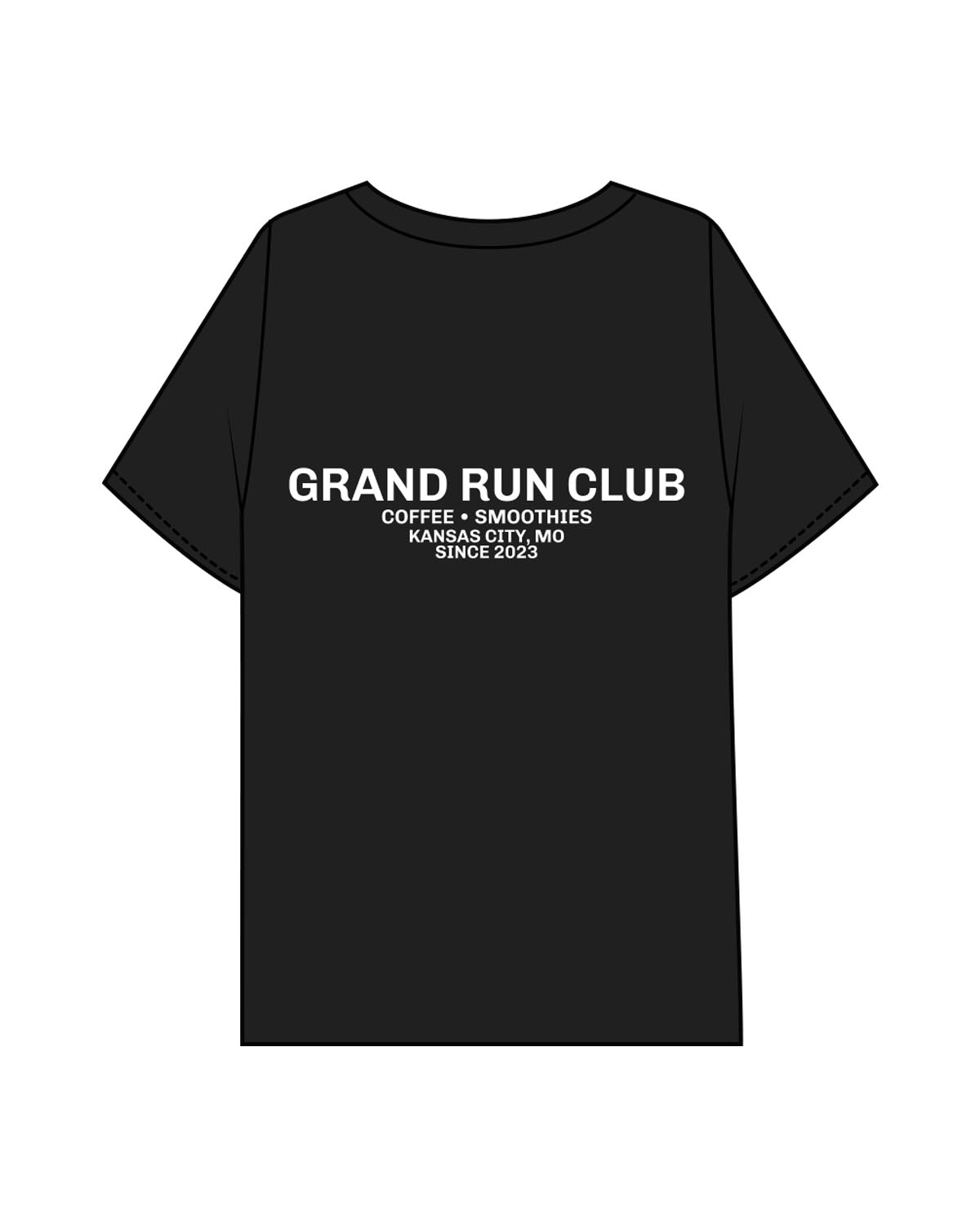 The Mens Boxy Tee - Black - Grand Co - Left & Right Upper Chest - Back Stacked "RUN CLUB" - Printed - White