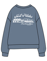 The Midweight Unisex Crewneck - Washed Slate - Powerhouse Fitness - Left Chest EMB & Back Stacked "PILATES" Printed - White