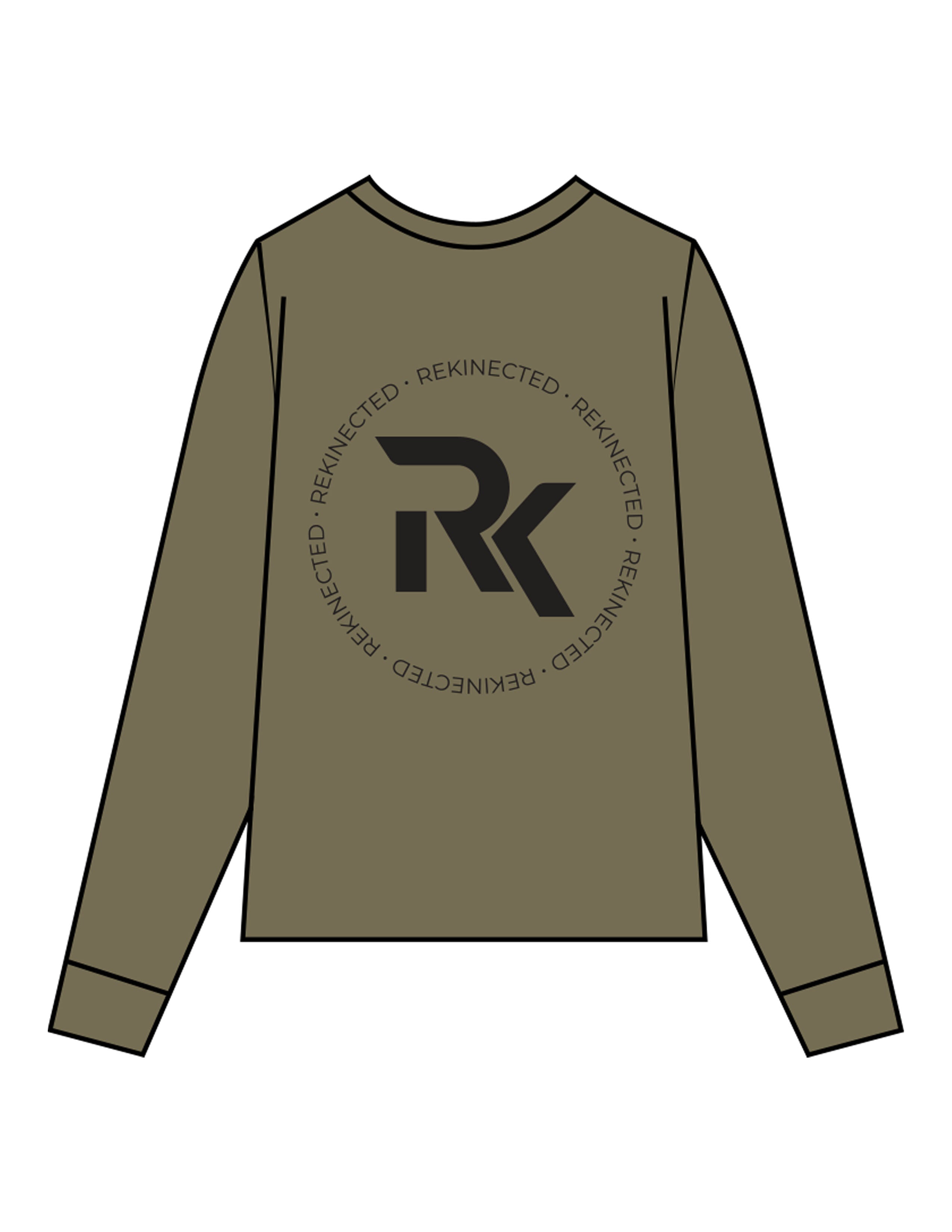 The Mens Long Sleeve - Army - REKINECTED - Center Chest & Center Back Circular - Printed - Black