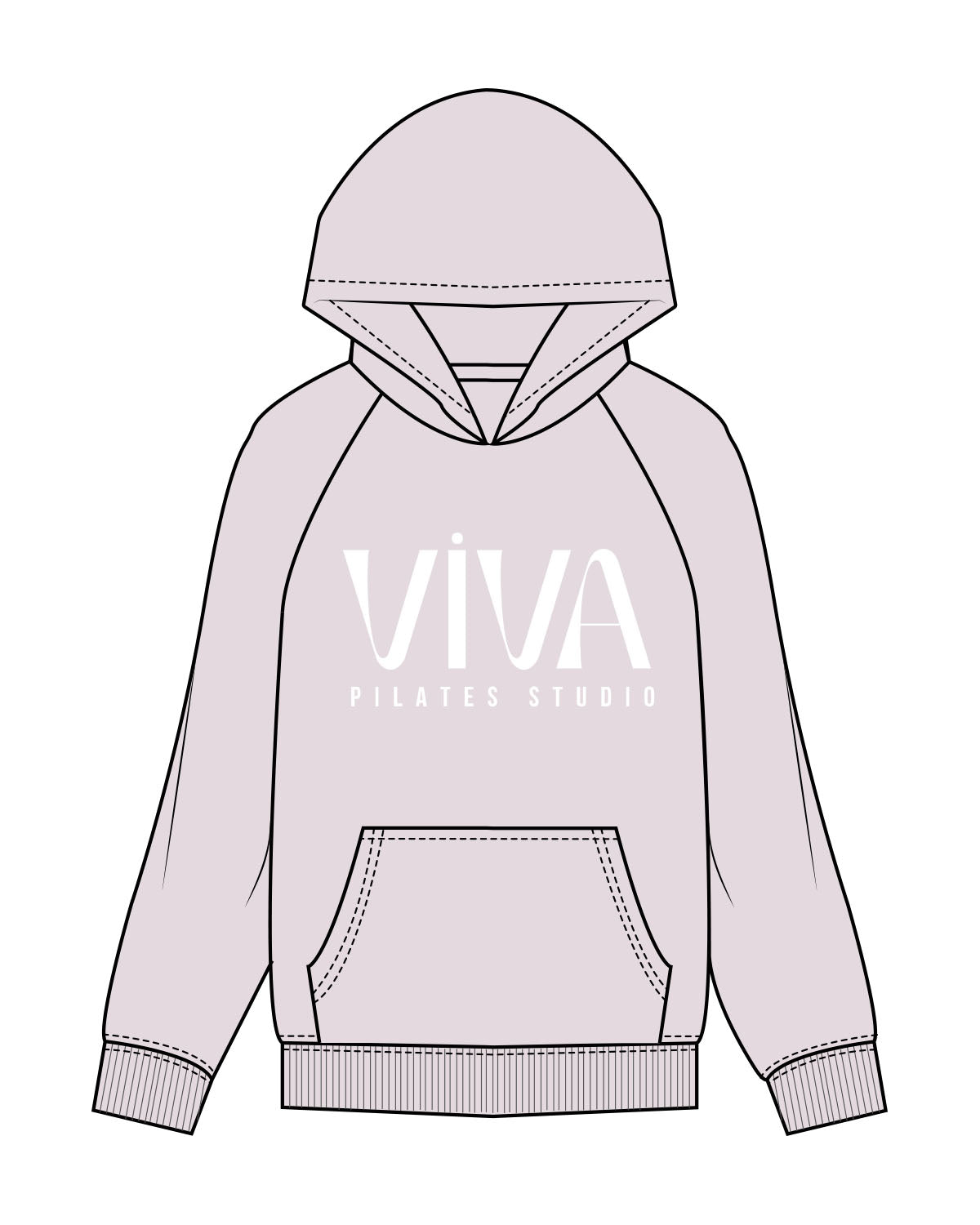 The Womens Hoodie - Orchid - Viva Pilates - Center Chest Stacked - Printed - White