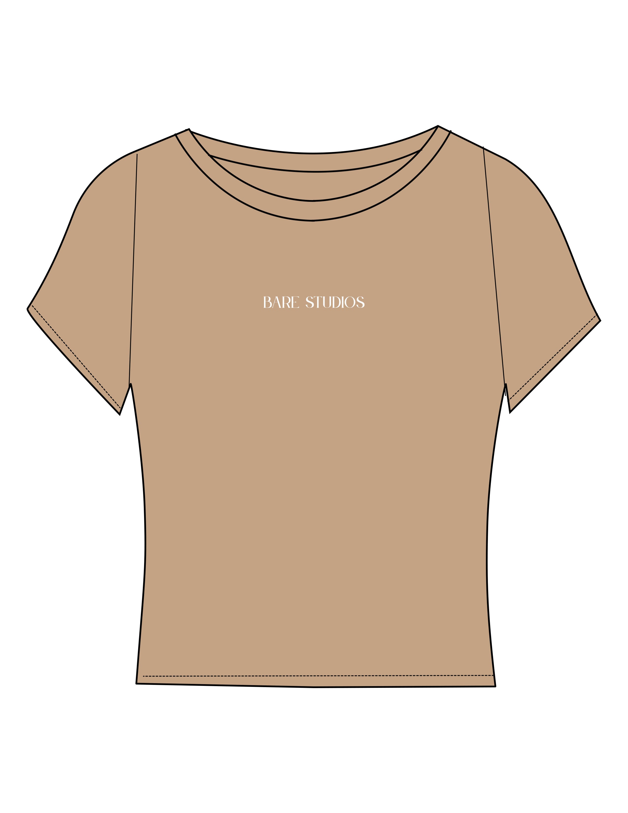 The Sporty Crop Short Sleeve - Light Brown - Bare Pilates - Center Chest - Printed - White