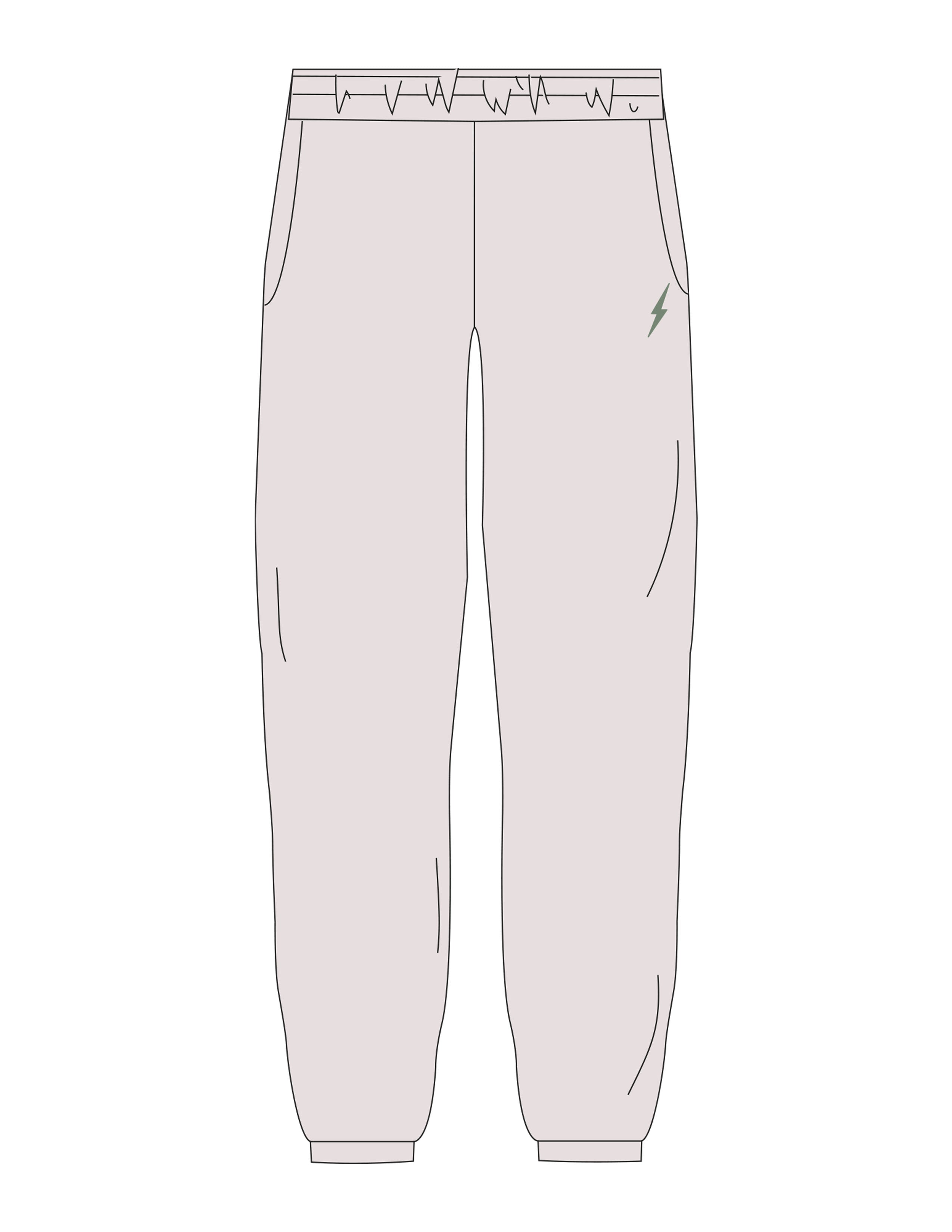 The Mens Sweatpants - Bone - RECHARGED PILATES - Left Leg - Printed - Sage