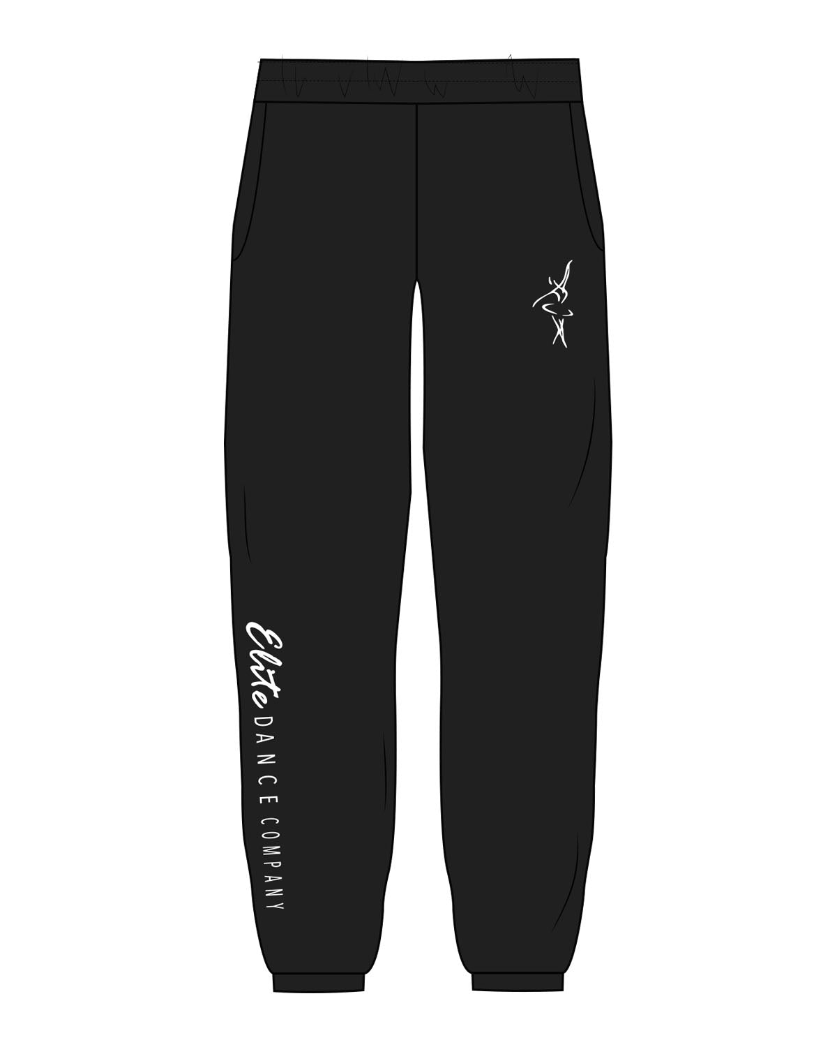 The Womens Sweatpants - Black - Elite Dance Academy - Left & Right Leg - Printed - Tone on Tone