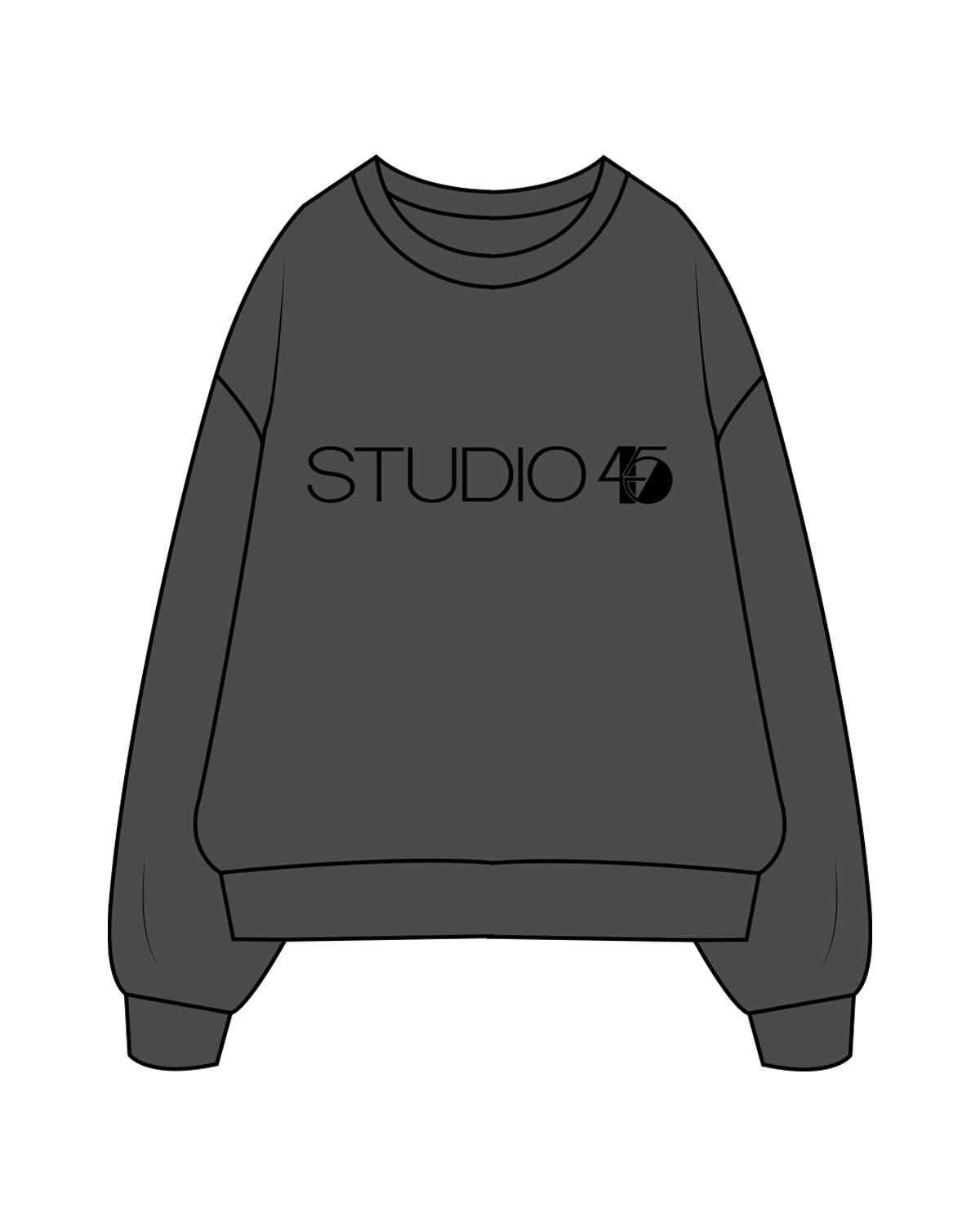 The Womens Crewneck - Washed Black - Studio 45 - Center Chest - Black