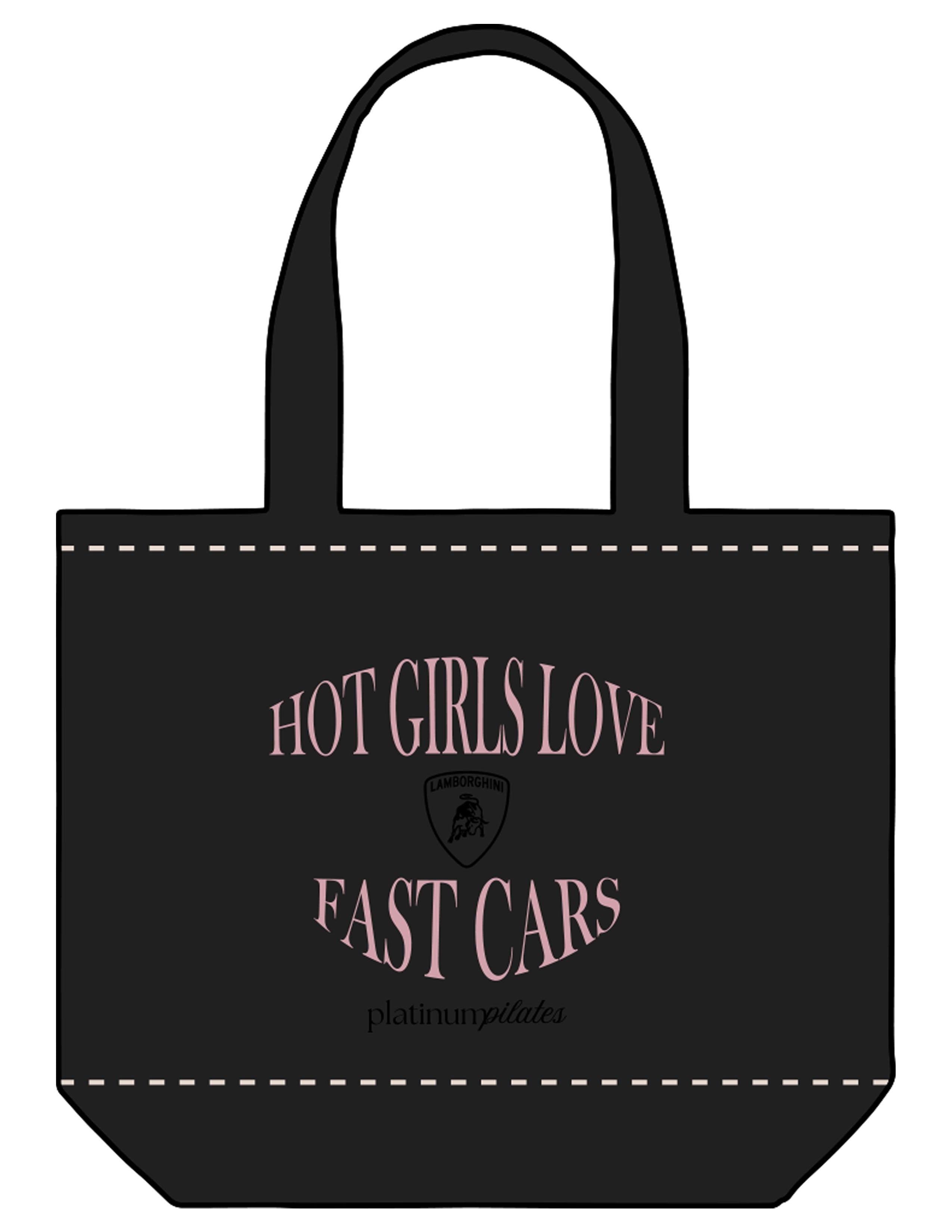 The Tote Bag - Black - Platinum Pilates - Front Body Stacked - Printed - Full Color