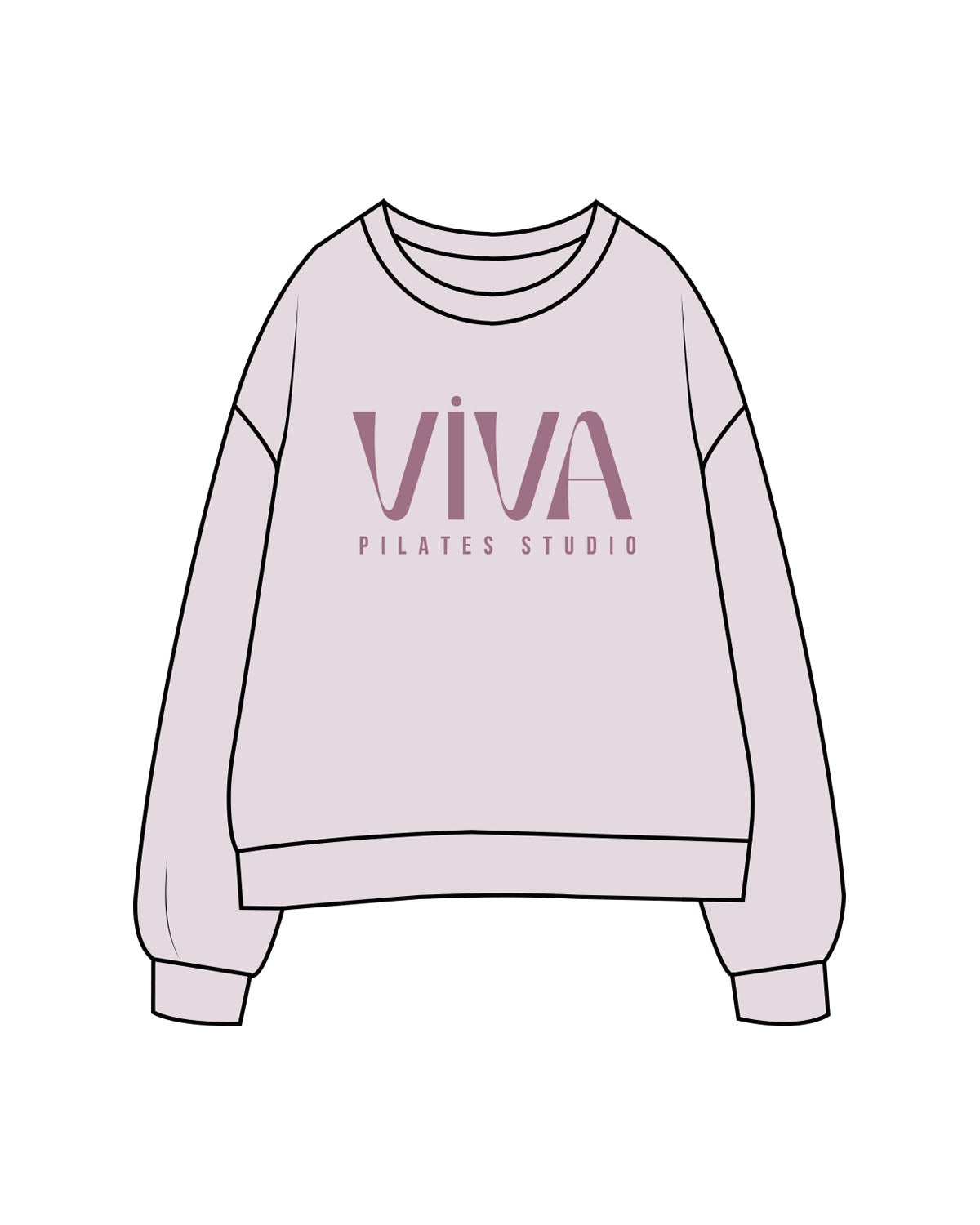 The Womens Crewneck - Orchid - Viva Pilates- Center Chest Stacked - Printed - Tone on Tone