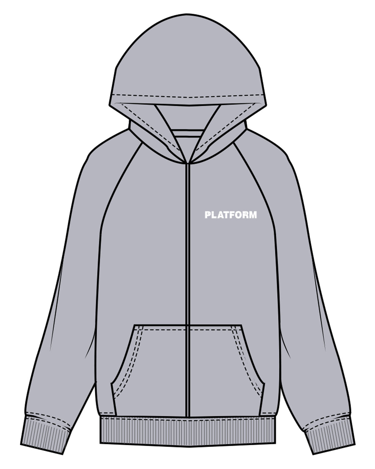 The Womens Zip Hoodie - Heather - Platform - Left Chest - Back Bottom - Printed - White