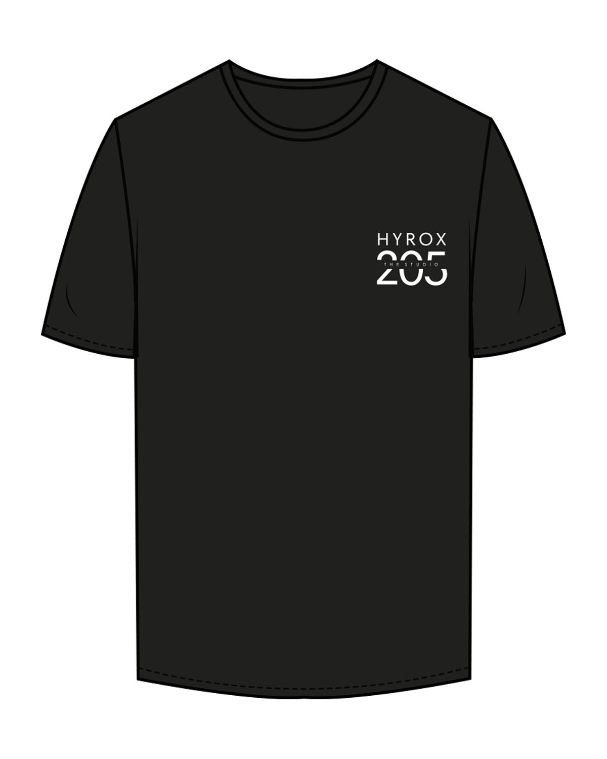 The Mens Tee - Black - Studio 205 - Left Chest Stacked - Back Stacked - Printed - White