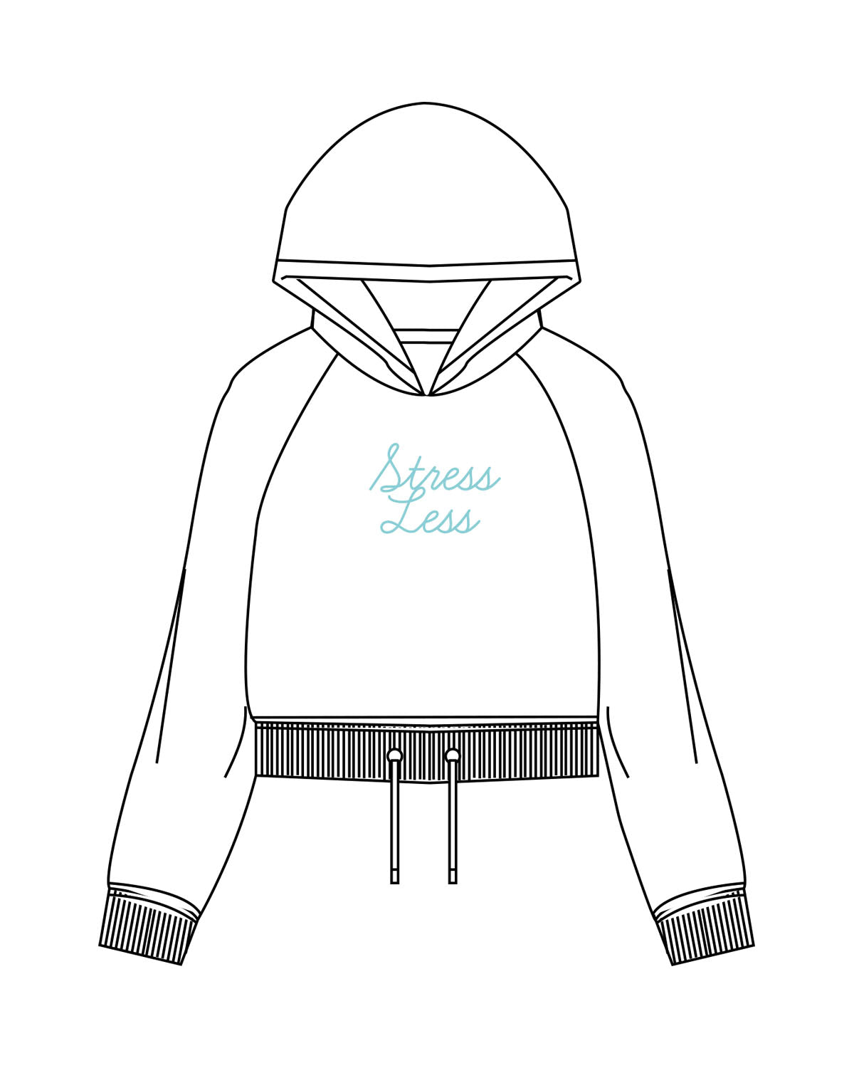 The Cropped Drawstring Hoodie - White - Squeeze Massage - Center Chest Stacked & Back Bottom - Printed - Turquoise