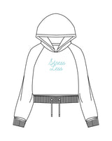 The Cropped Drawstring Hoodie - White - Squeeze Massage - Center Chest Stacked & Back Bottom - Printed - Turquoise