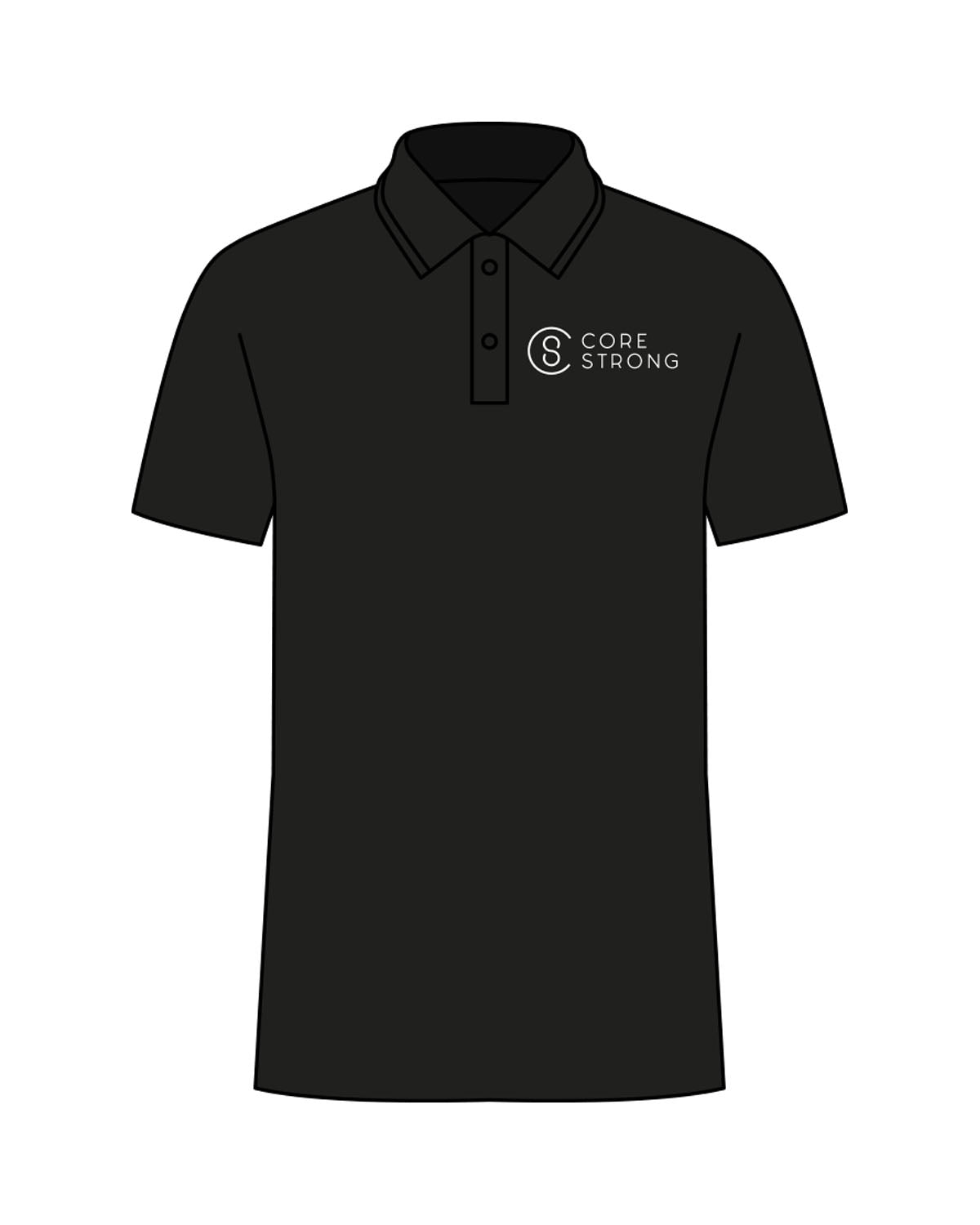The Mens Polo - Black - Core Strong - Left Chest - Printed - White