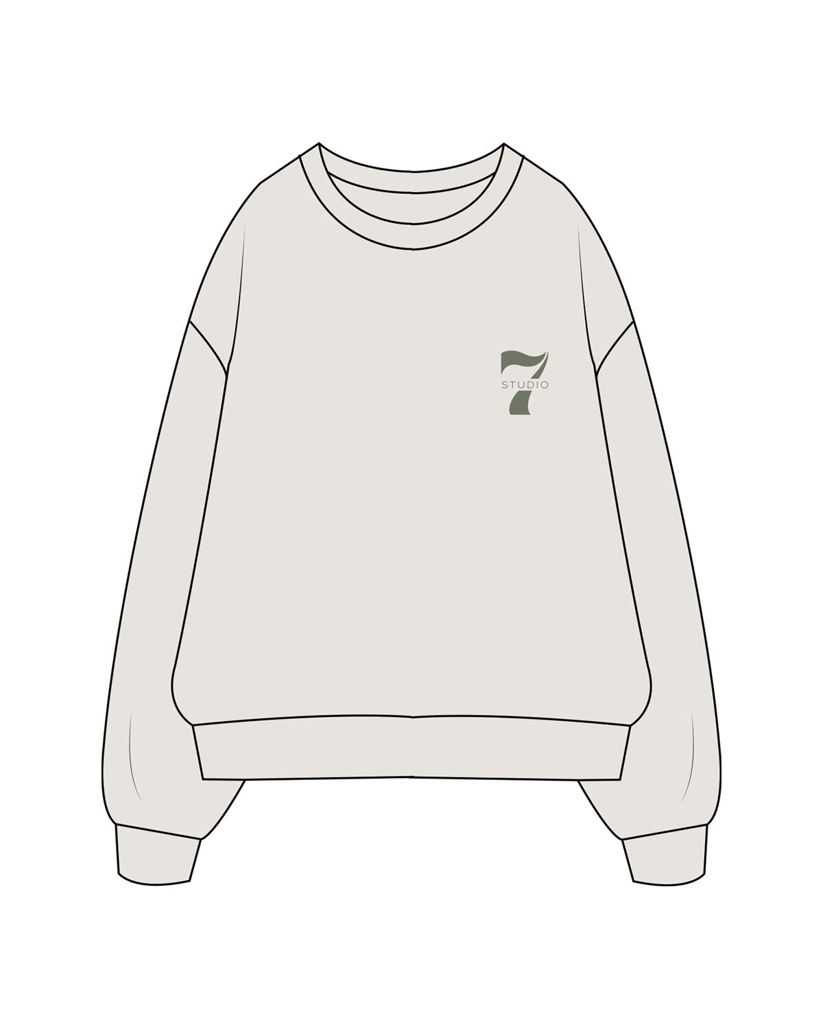 The Mens Crewneck - Washed Bone - STUDIO 7 - Left Chest - Printed - Green