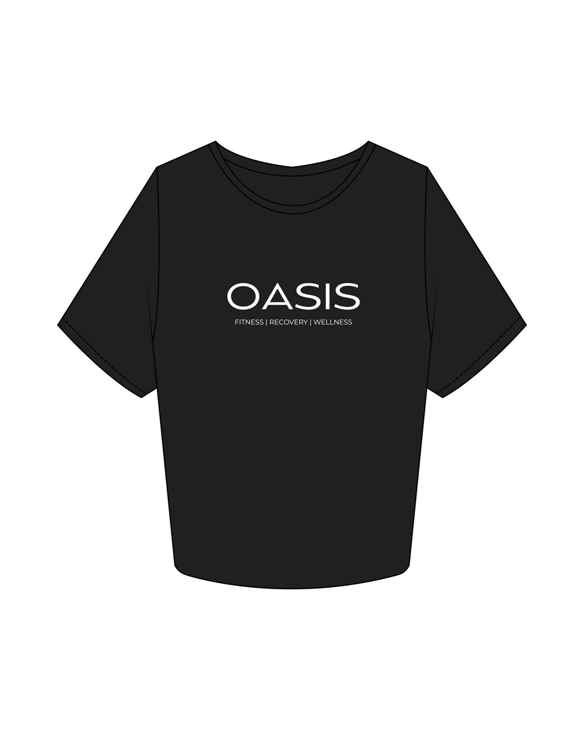 The Crop Tee - Black - OCWC - Center Chest Stacked - Printed - White