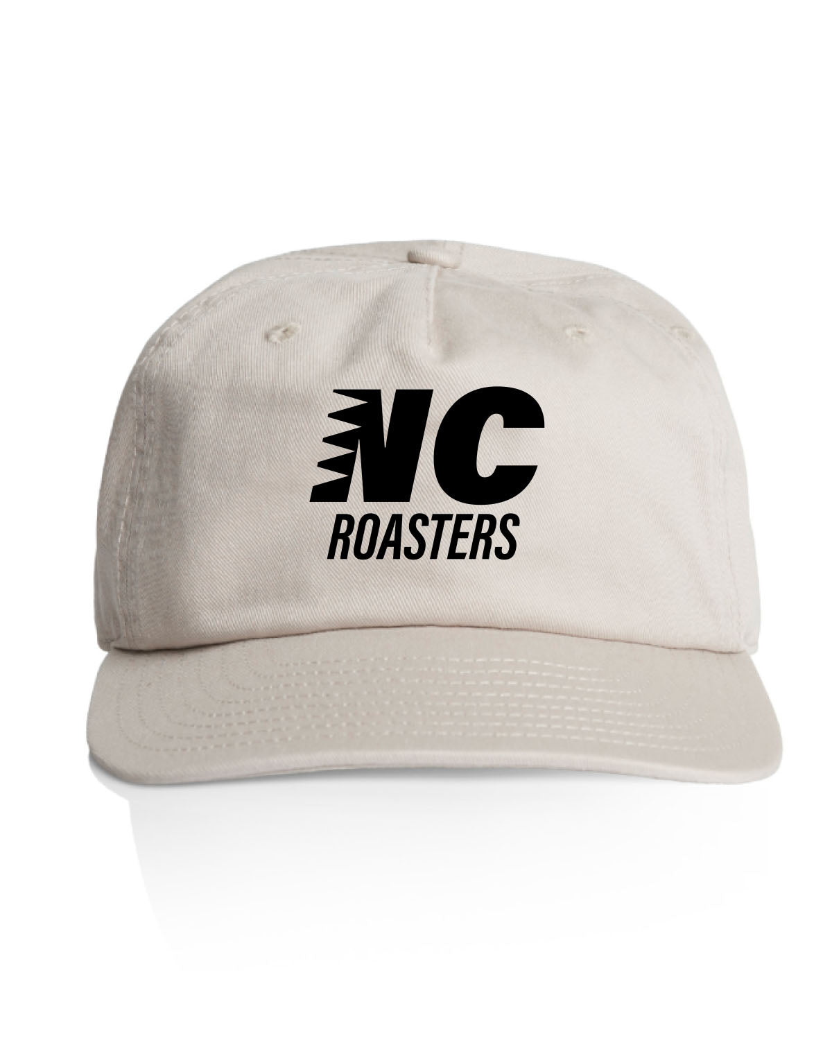 The Class 5 Panel Cap - Bone - Necessity Coffee - "NC Roasters"  - Embroidered - Black