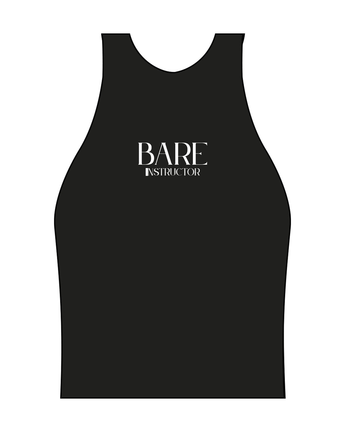 The High Neck Racer Tank - Black - Bare Pilates - Center Chest - "Instructor" - Printed - White