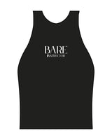 The High Neck Racer Tank - Black - Bare Pilates - Center Chest - "Instructor" - Printed - White