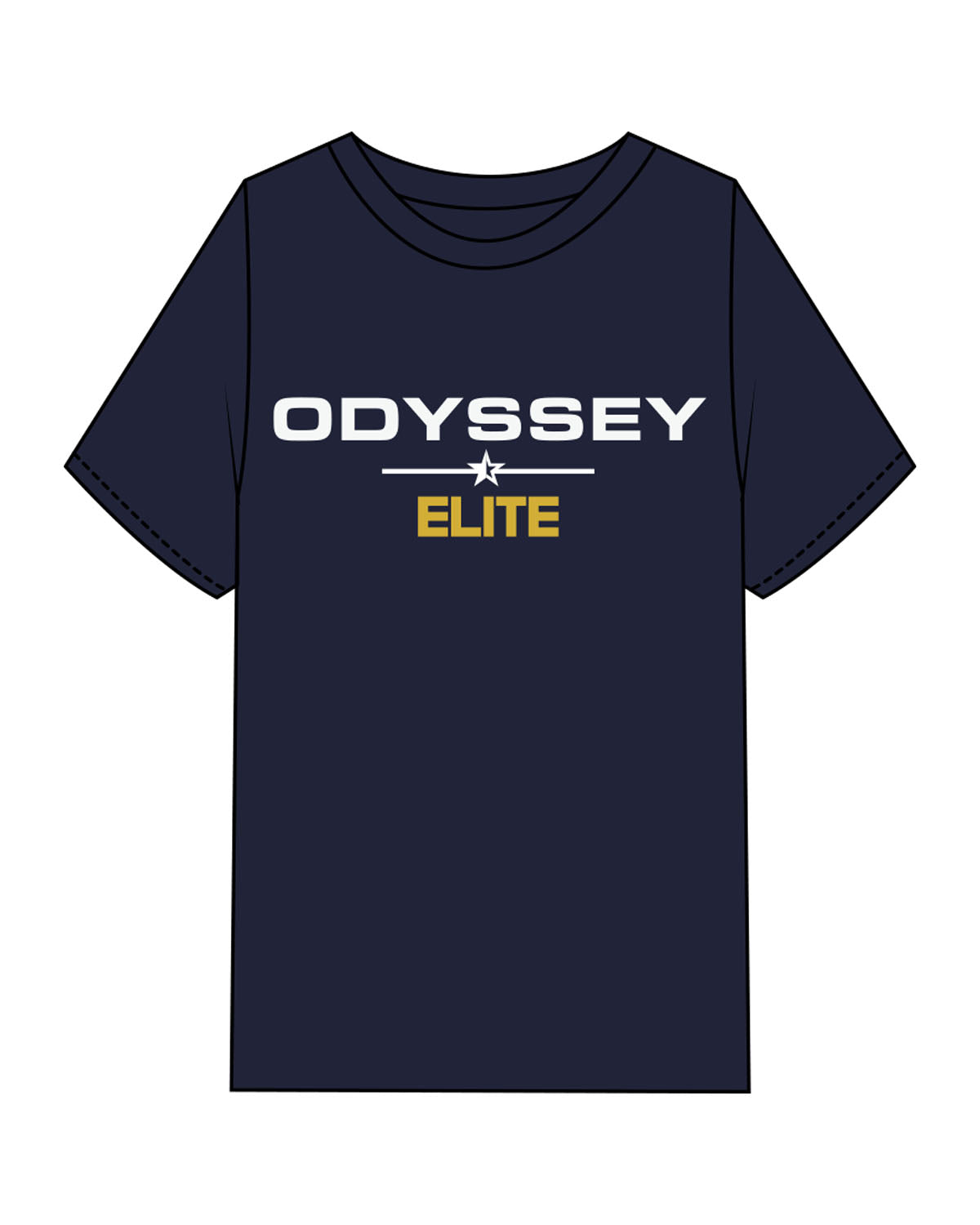The Mens Heavyweight Tee - Navy - Odyssey Performance - Center Chest Stacked - Back Neckline - Printed - Full Color