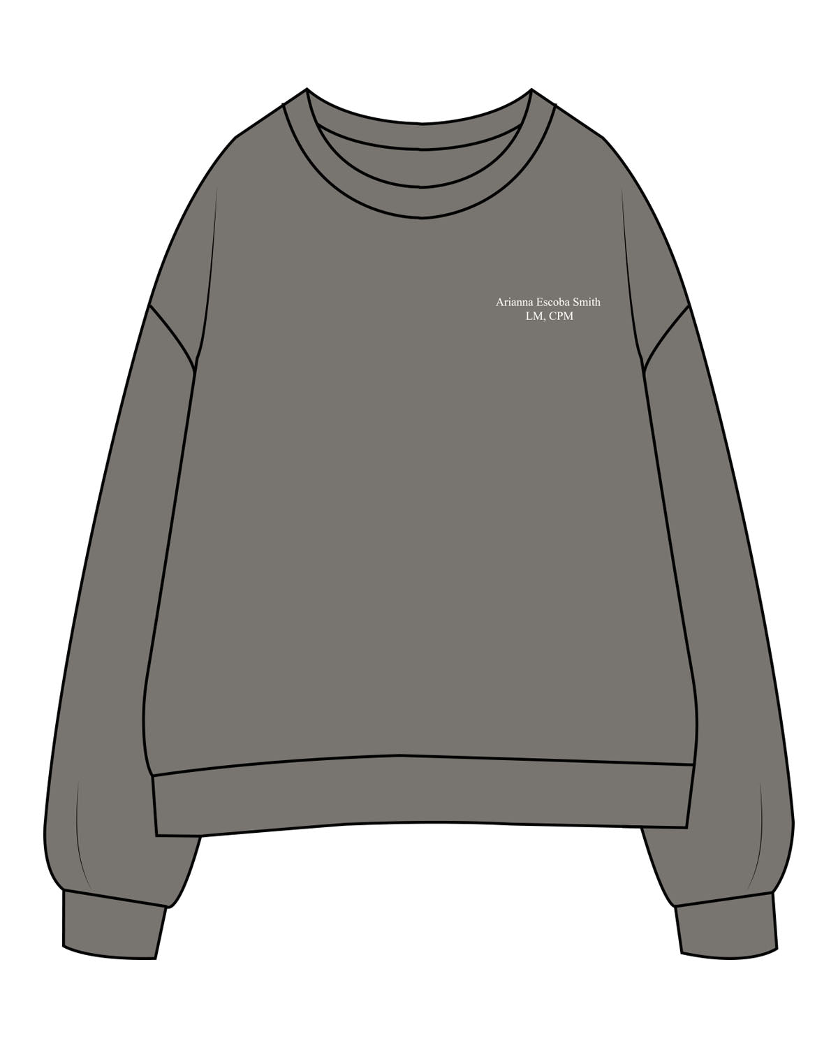 The Womens Crewneck - Washed Gray - Midwifery - Left Chest - Back Center - Printed - White