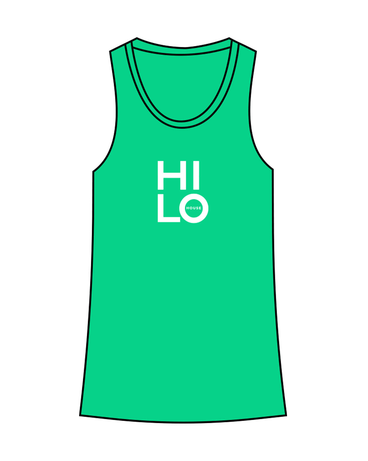 The Womens Full Length Tank - Apple - HiLo - Center Chest - Printed - White