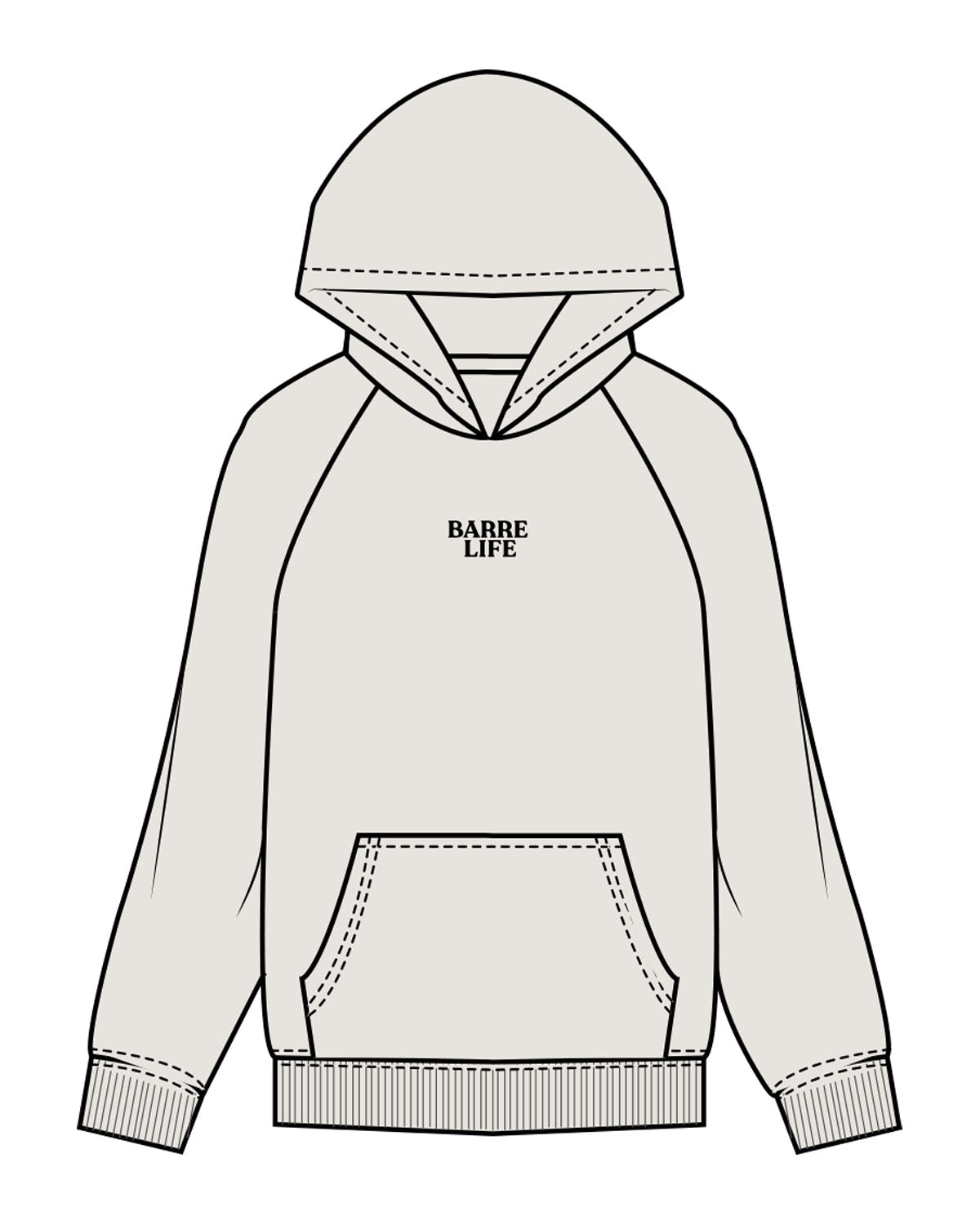 The Mens Hoodie - Washed Bone - Barre Life - Center Chest - Back Center - Printed - Full Color