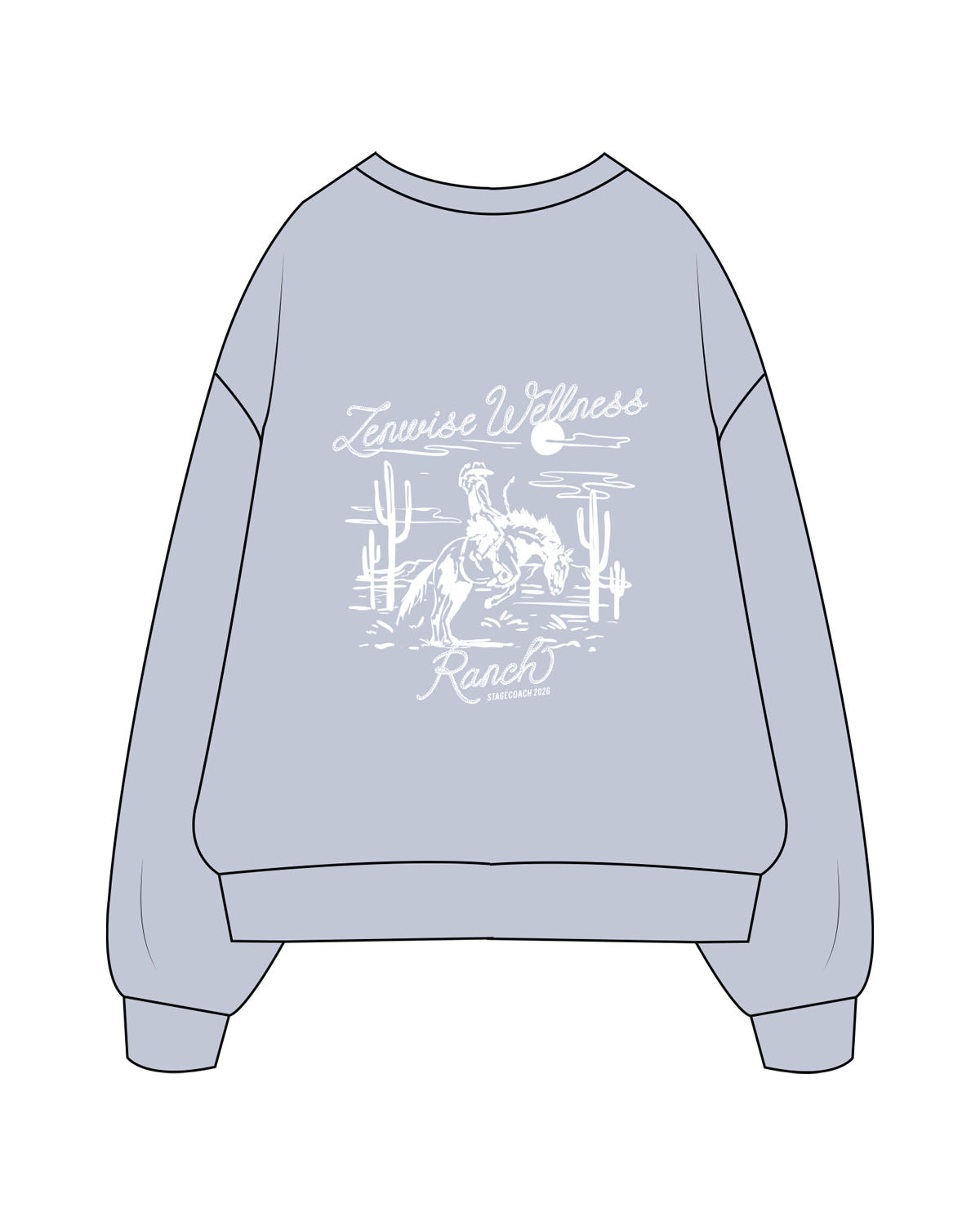 The Womens Crewneck - Powder - Zenwise - Left Chest Stacked - Back Center - Printed - White