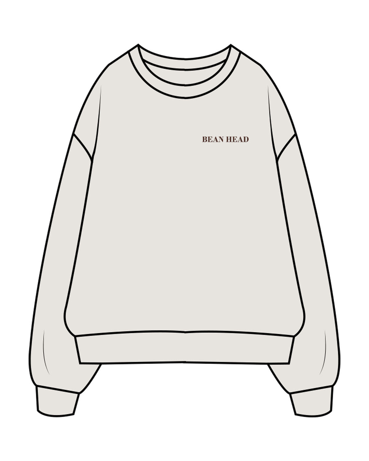 The Mens Crewneck - Washed Bone - Bean Head - Left Chest - Embroidered - Brown