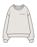 The Mens Crewneck - Washed Bone - Bean Head - Left Chest - Embroidered - Brown