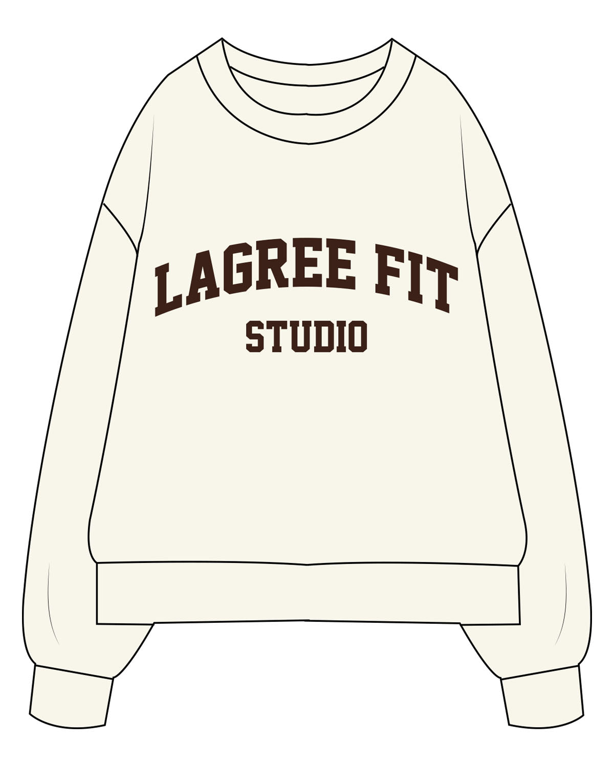 The Mens Heavyweight Crewneck - Off White - Lagree Fit Studio - Center Chest - Back Center - Printed - Espresso