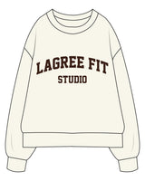 The Mens Heavyweight Crewneck - Off White - Lagree Fit Studio - Center Chest - Back Center - Printed - Espresso