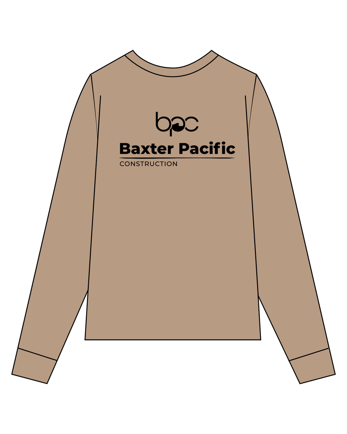 The Mens Long Sleeve - Sand - Baxter Pacific - Left Chest - Back Center - Printed - Black