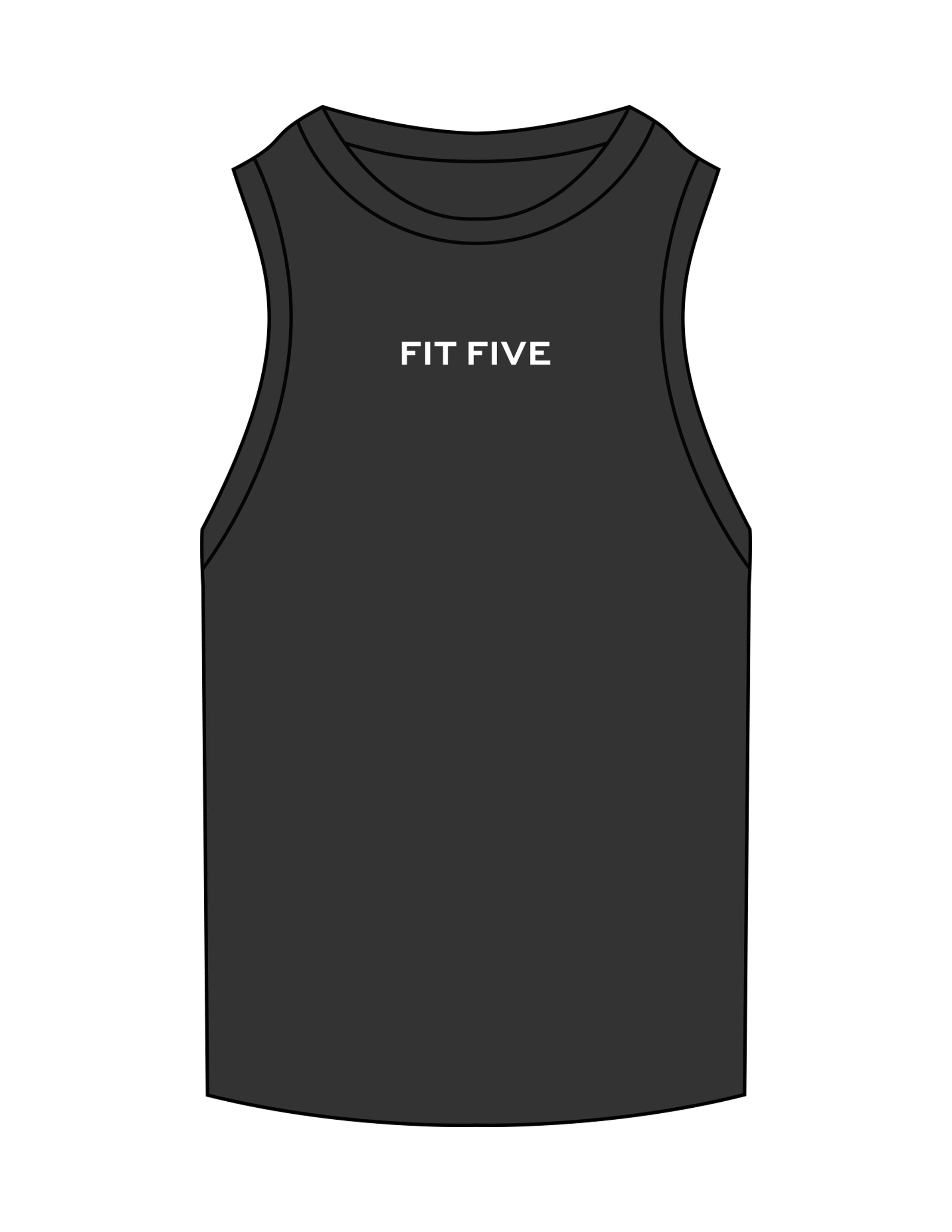 The Ribbed Full Length Tank - Washed Black - Fit 5 - Center Chest - Embroidered - White