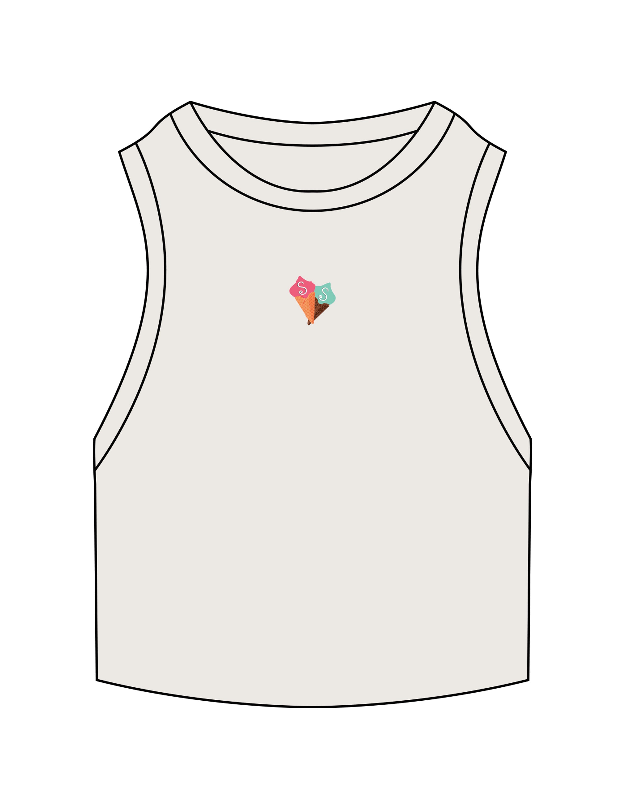 The Ribbed Crop Tank - Bone - Stowe Sweets - Center Chest - Embroidered - Full Color