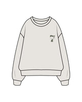 The Womens Crewneck - Washed Bone - STUDIO 7 - Left Chest Layered - Printed - Sage