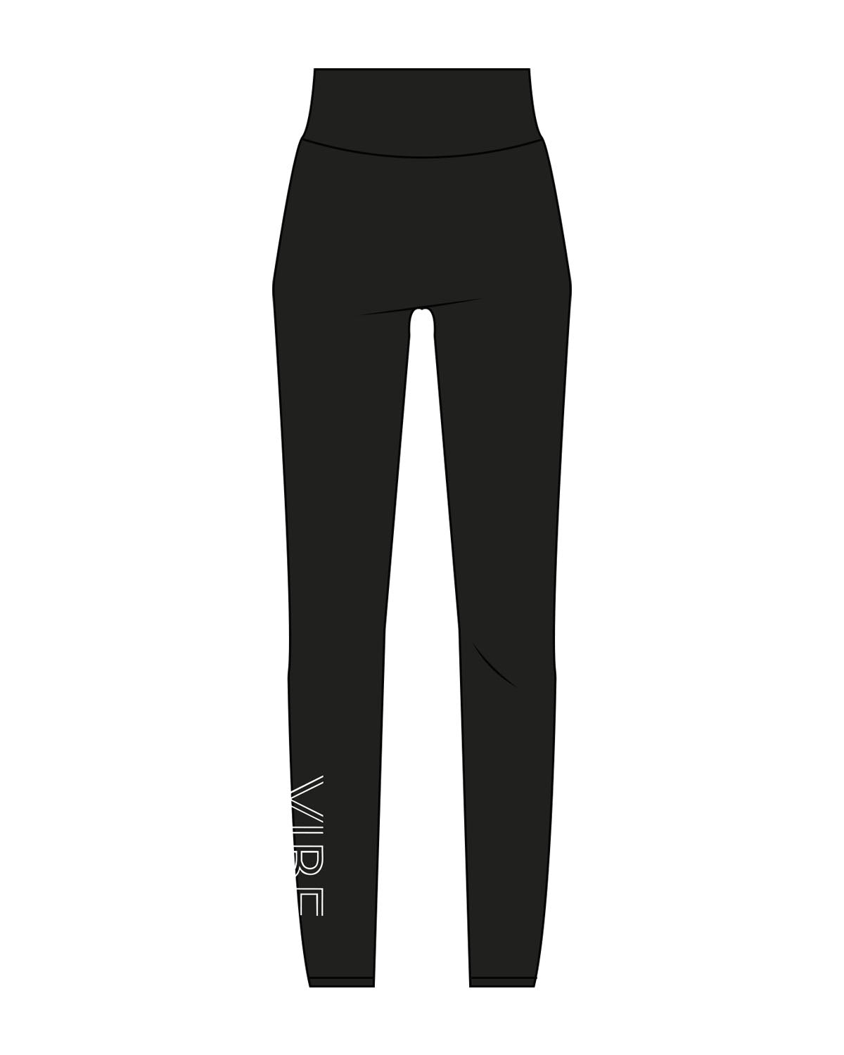 The Basic Legging - Black - Vibe Hot Yoga & Pilates- Right Bottom Leg - Printed - White