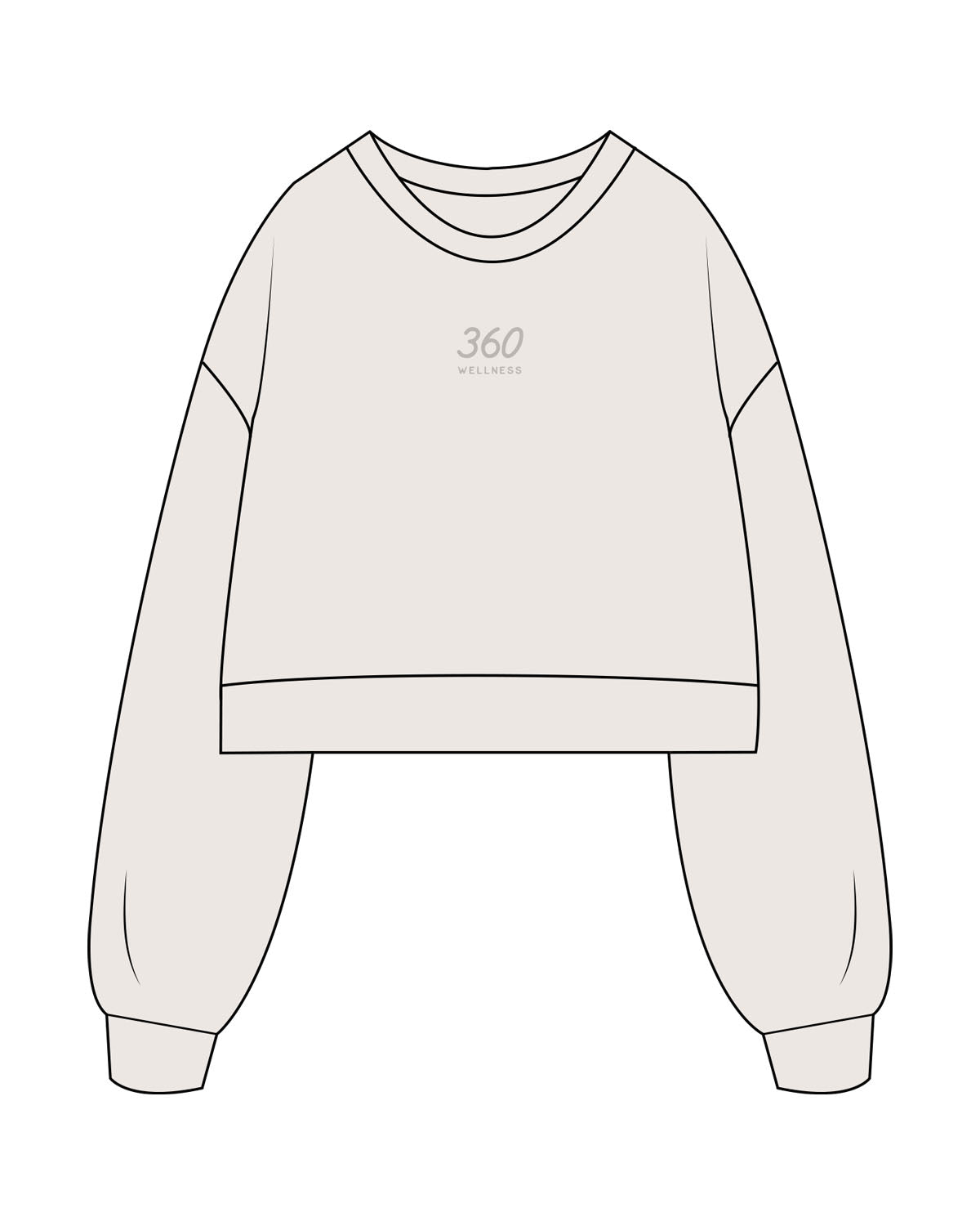The Womens Crop Crewneck - Bone - 360 Wellness - Center Chest Stacked - Printed - Tone on Tone