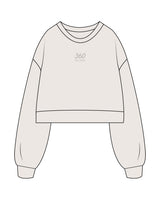 The Womens Crop Crewneck - Bone - 360 Wellness - Center Chest Stacked - Printed - Tone on Tone