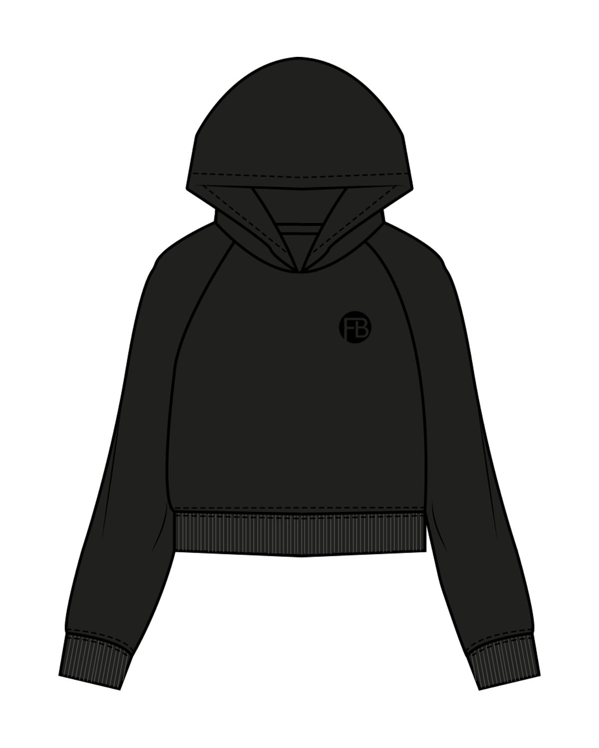 The Womens Crop Hoodie - Black - Krista - Left Chest & Back Stacked - Printed - Tone on Tone